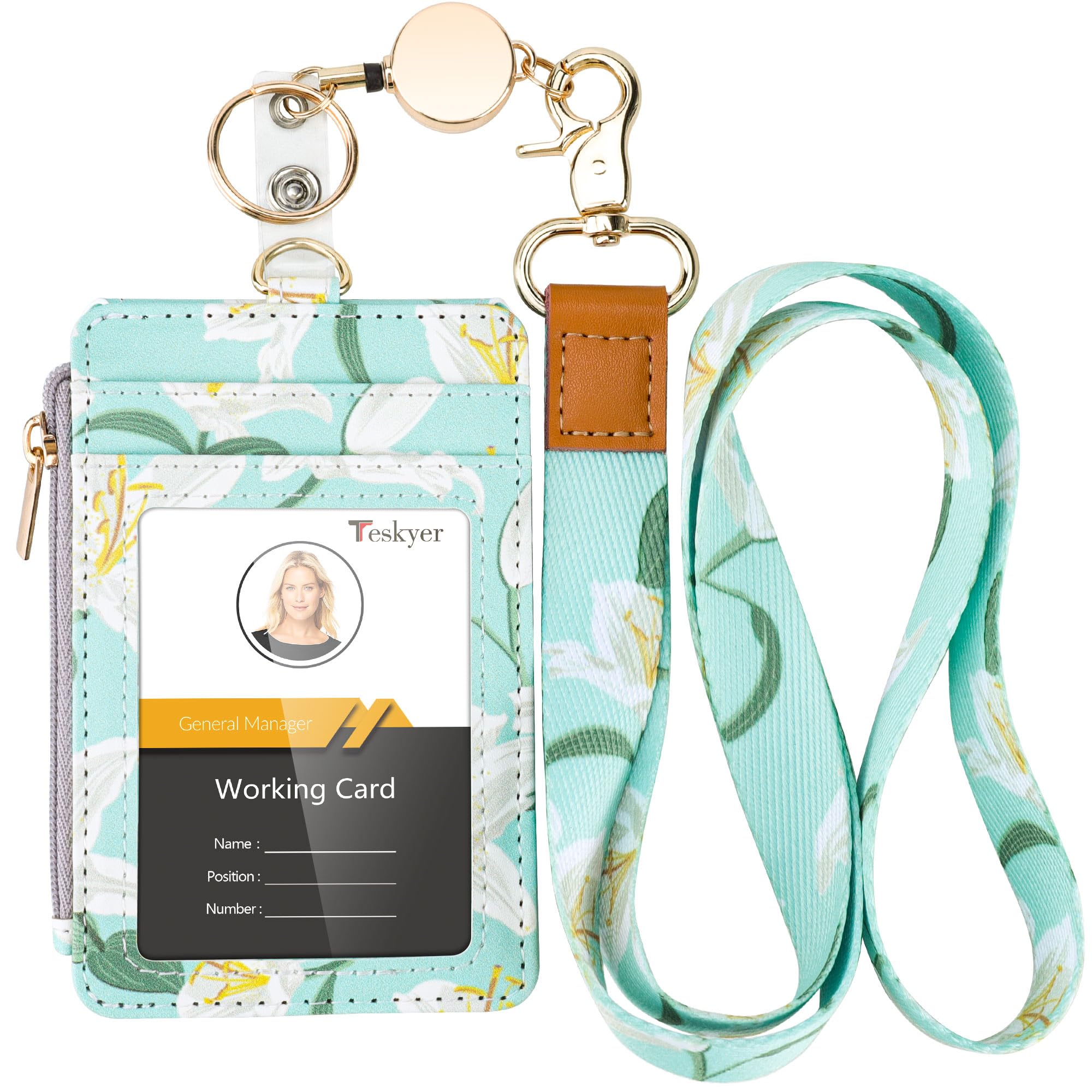 Porta Badge Da Collo Con Tasca Con Cerniera - Per Fino A 4 Carte - Pelle PU - Cordino Regolabile - Teskyer - Foto 8