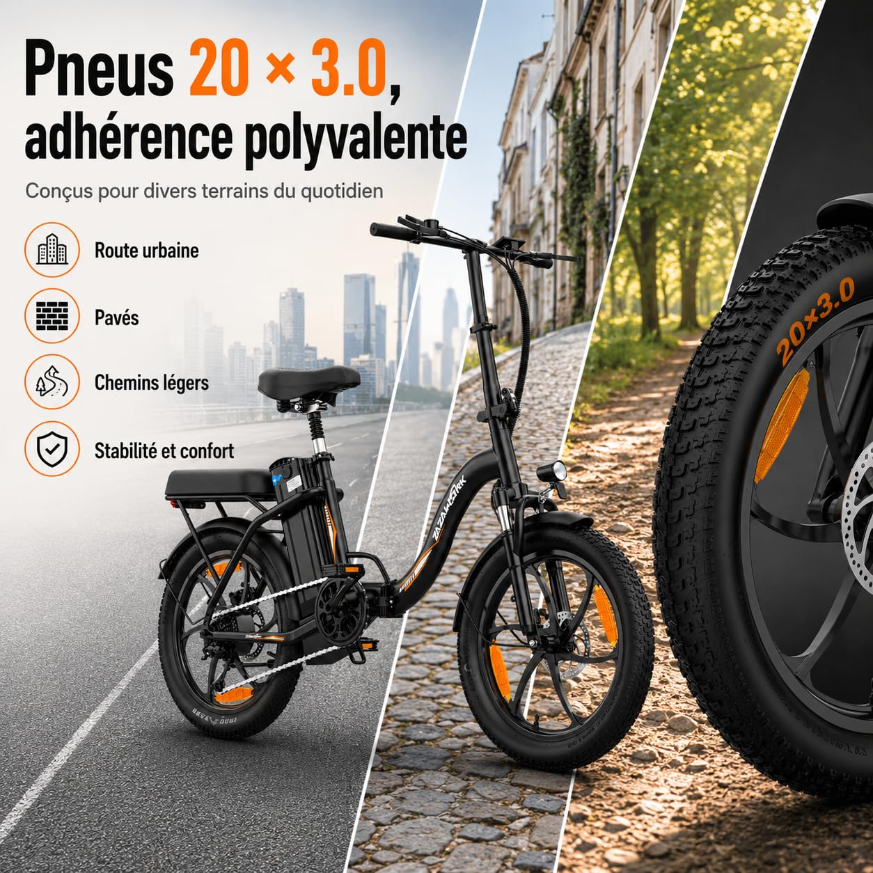 TIGUOWISH ZAZAWORK Vélo Électrique Pliable 250W, VTT Batterie 48V 16Ah, Autonomie 100 km, 7 Vitesses, Freins à Disque, Pneus 20" Anti-Crevaison