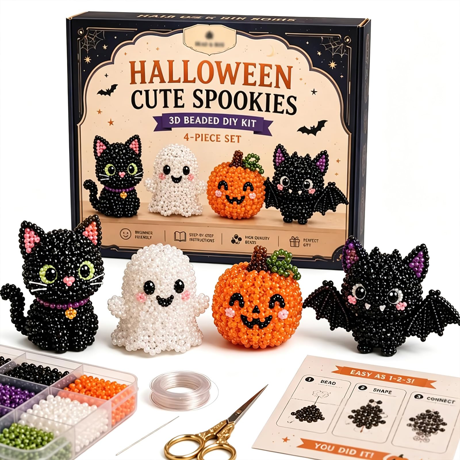 YSINOBEAR 3D Beaded Animals, Bead Embroidery Kits, Crafts for Adults,Petite 3D Beaded Skull Skeleton Craft Kit,Creative ABS Bead Set with Instructions,Handmade Art Gift for Teens Beginners (D)