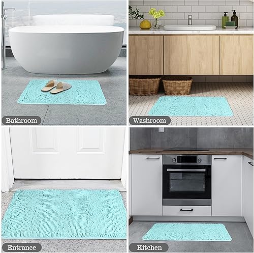 Miniatura 6 de Yeaban 2 tapetes de baño, de felpilla gruesa, absorbentes y lavables, antideslizantes, afelpados y suaves para baño, ducha y fregadero, 17 x 24 + 20