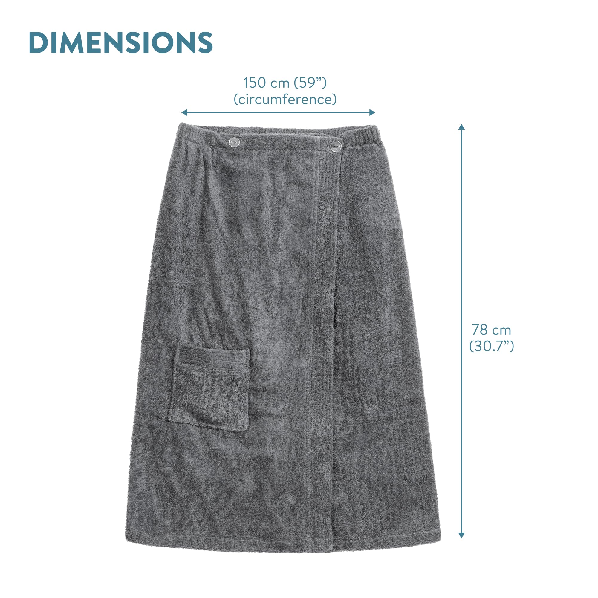JEMIDI Damski kilt do sauny, frotte, rozmiar M-XXL, antracyt, 100% bawełna, kilt do sauny, sarong, ręcznik do sauny (damski, antracytowy, bez haftu)