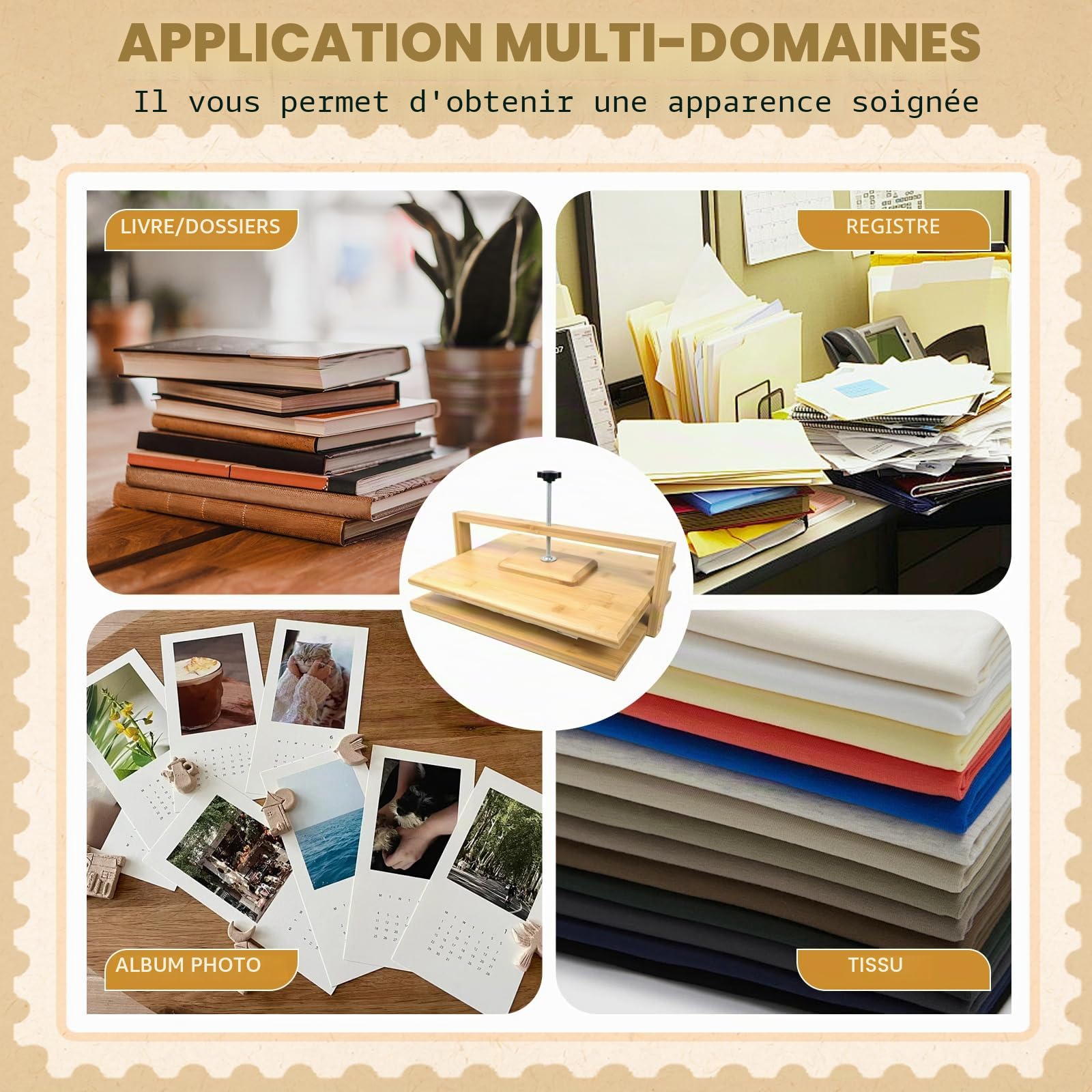 Presse à livres en bois et bambou 29x20 cm pour relieurs pression uniforme