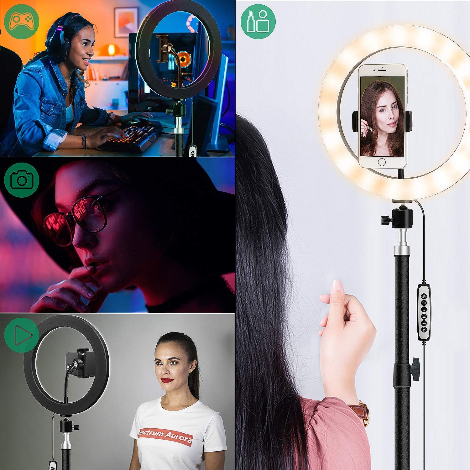🔥 10'' Ring Light with Tripod Stand & Phone Holder - Multicolor RGB Selfie Circle Lights with Remote Control for TIK Tok YouTube Video Conferencing Makeup Photography Lighting
