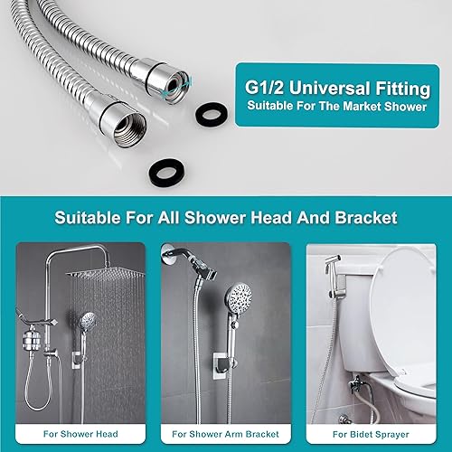 Miniatura 2 de Reemplazo de manguera de ducha, 79 pulgadas, extra larga, de acero inoxidable, accesorio de manguera de ducha de mano con inserto universal de latón