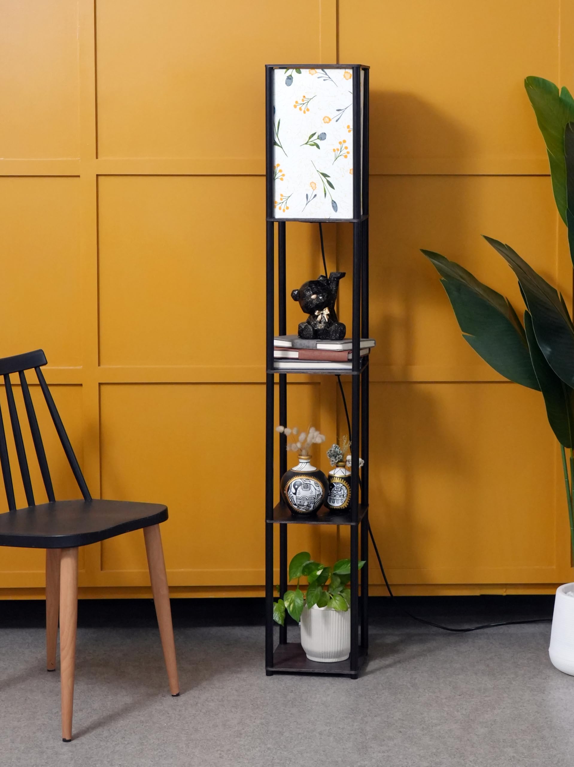 Crosscut Furniture Tower Floor Lamp with Printed Shade (Farm Petal)