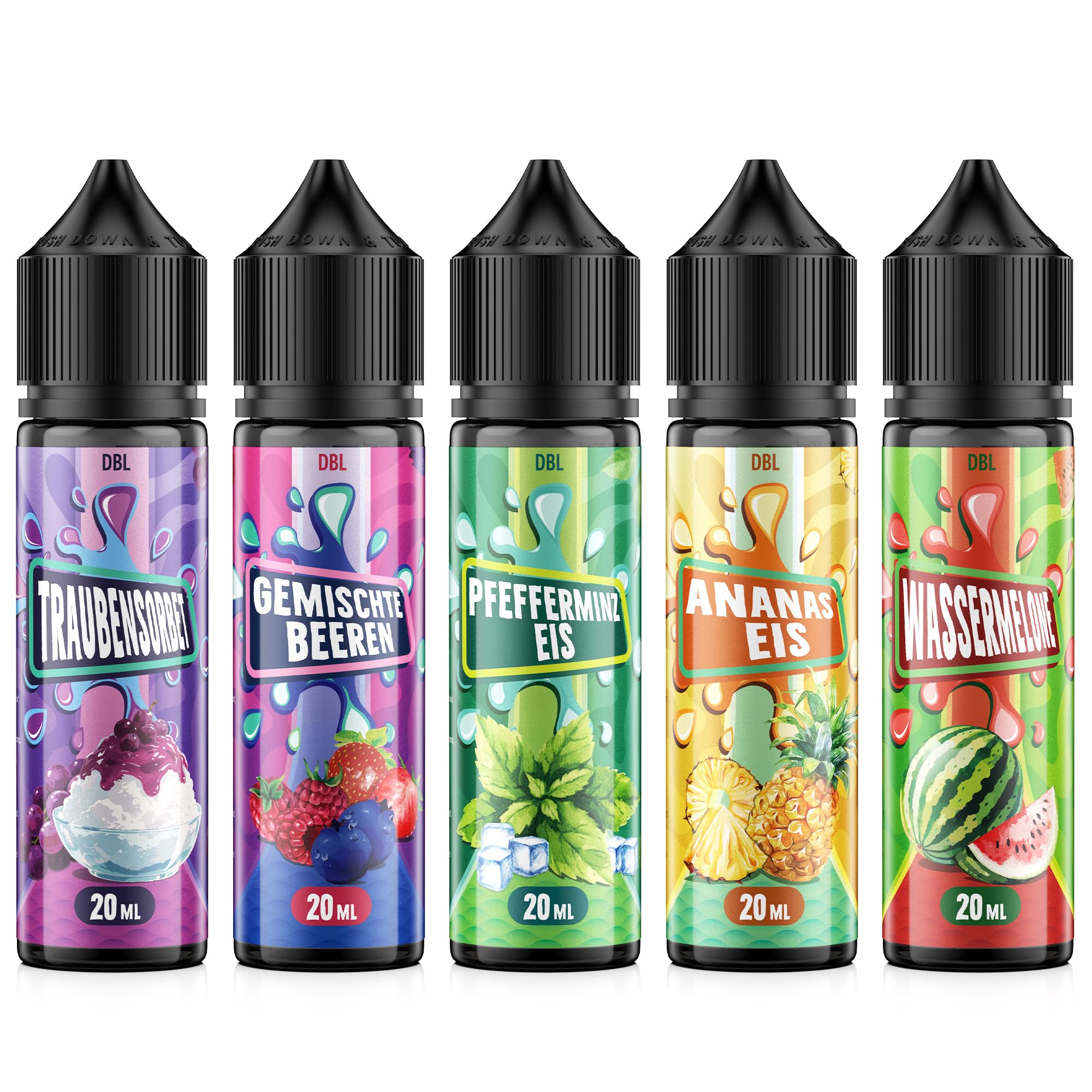 DBL Aromakonzentrat 5x20ml, Lebensmittelaroma für Backen & Getränke, Set B | Hochkonzentriert, Wenige Tropfen Genügen, Leicht zu Mischen, Fruchtaromen für Kuchen, Joghurt & Desserts, Wasser & öllöslich