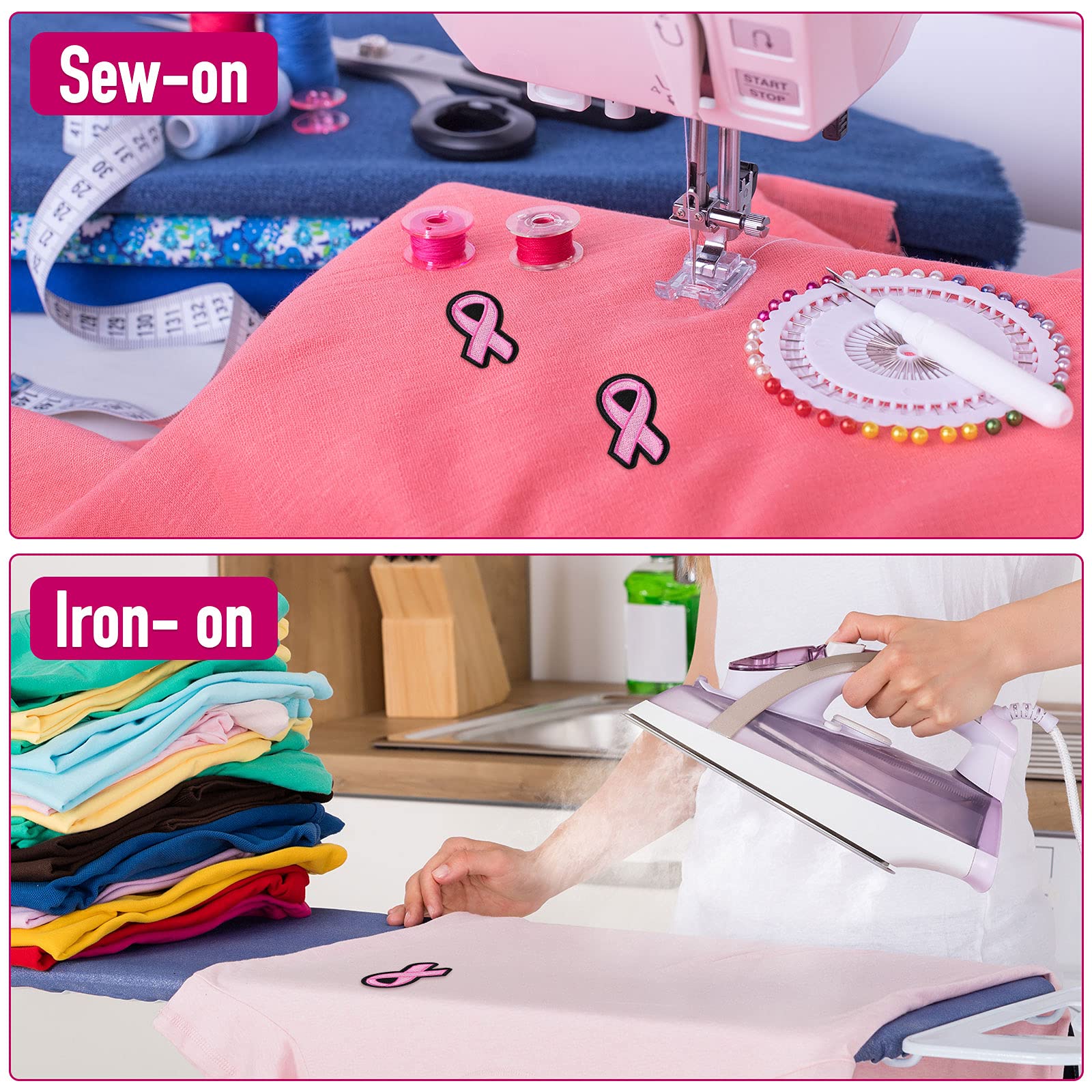20 Stück Brustkrebs-Bewusstsein Aufnäher - Rosa Schleifen Patches Zum Aufbügeln & Annähen
