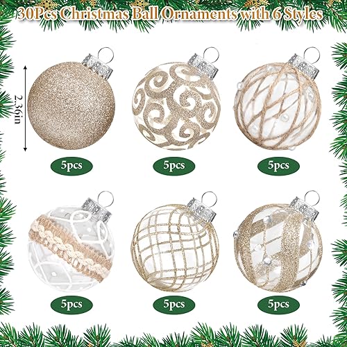 Miniatura 3 de 30 adornos de bola de Navidad de 2.36 pulgadas, grandes, irrompibles, de plástico transparente, estilo rústico, champán, adornos de Navidad para