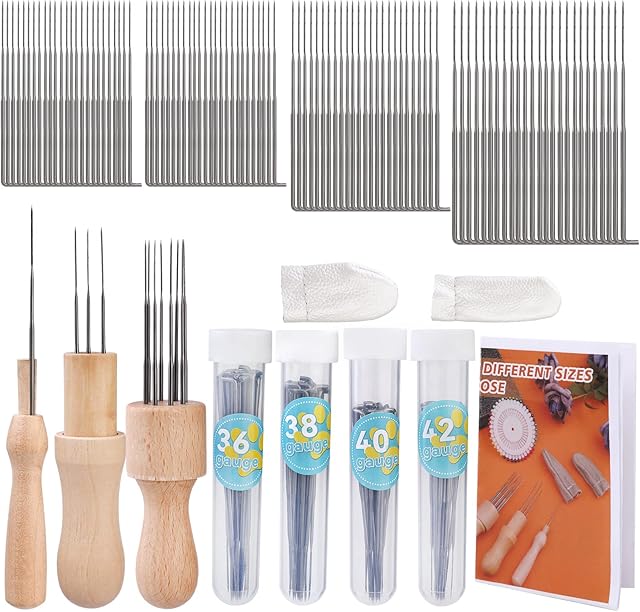104 PCS Needles Felting Tool Kits with 100 PCS Needles Felting and 3 Models of Wooden Handles, Wool Felting Tool with 4 Sizes Felting Needles, Needle Felting Kit for Beginner DIY Felting Projects