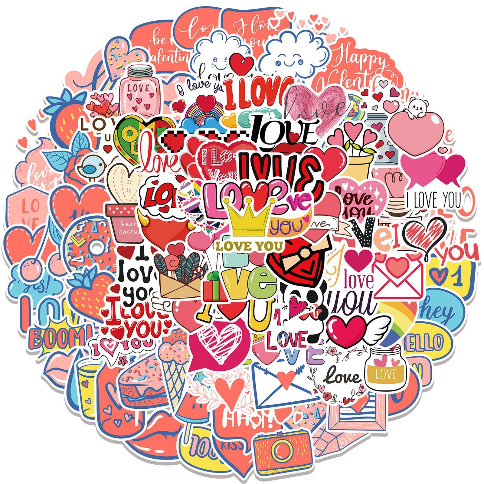 AUCEKO 100 Stück Valentine's Day Aufkleber Pack Love Sticker Set wasserdichte Vinyl Sticker für Laptop Kinder Autos Motorrad Fahrrad Skateboard Gepäck Koffer Computer Aufkleber Graffiti Decal