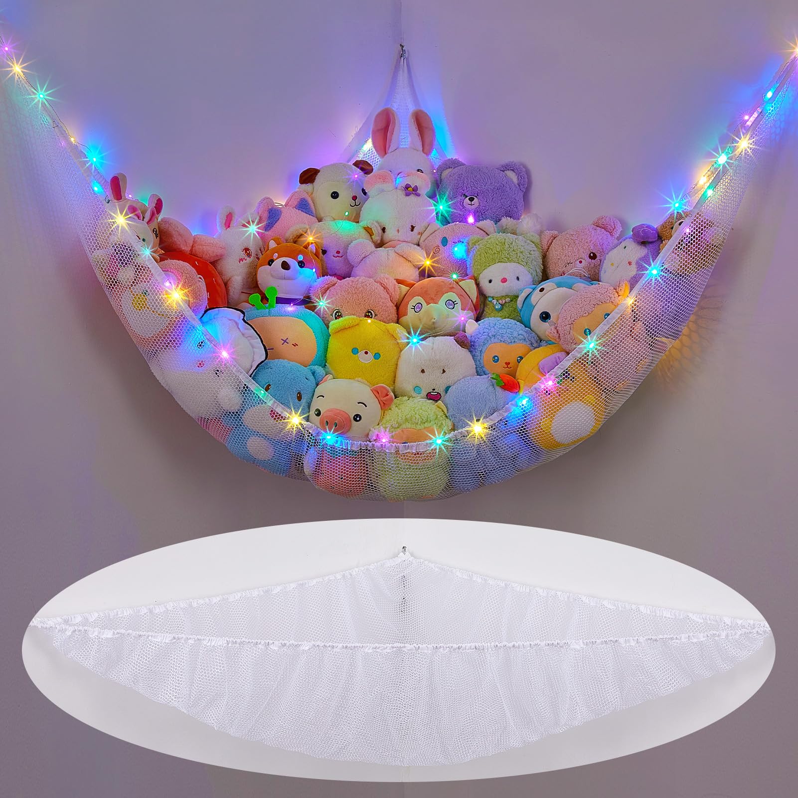 MHJY Toy Hammock for Stuffed Animals Soft Toy Storage Net with LED Light
