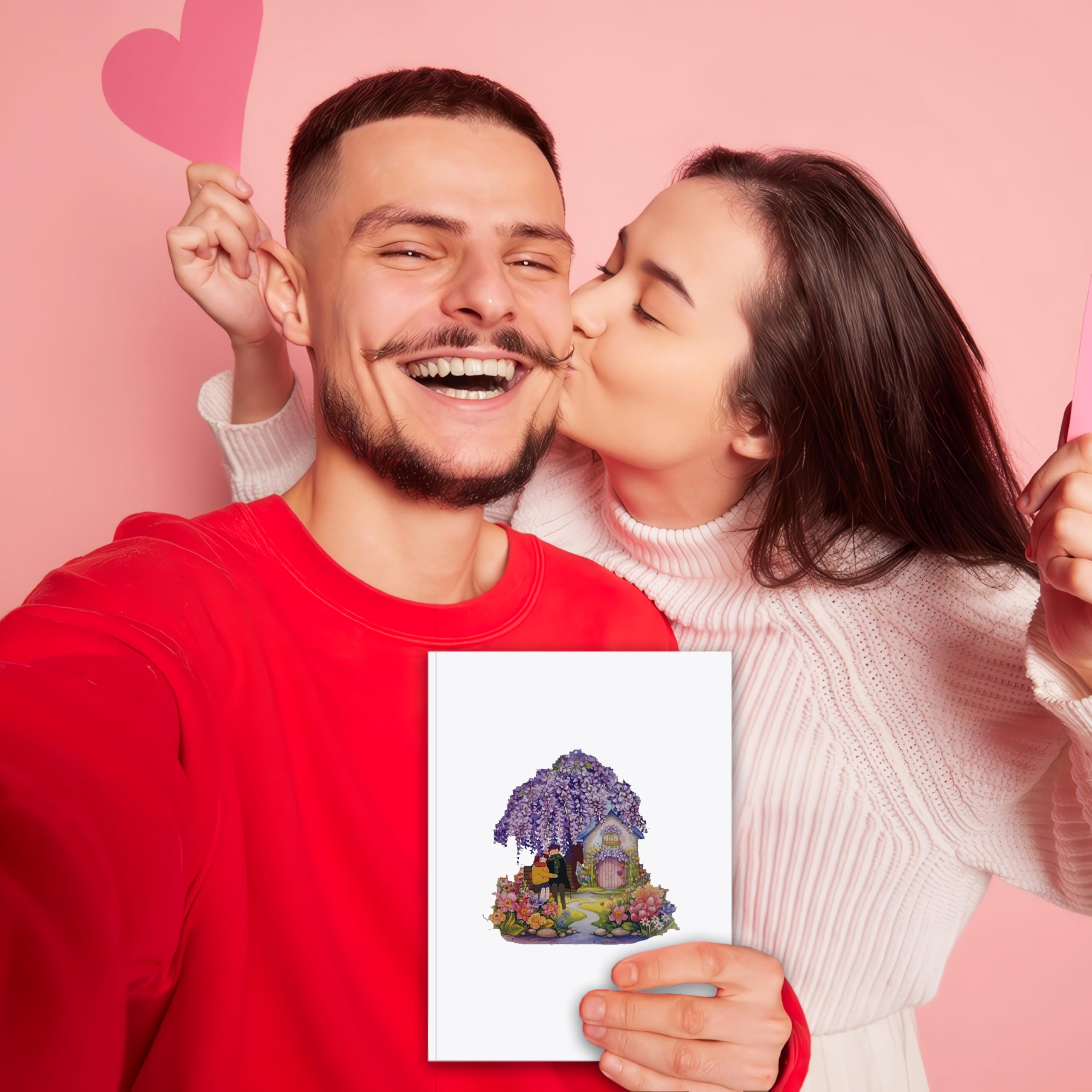 CUTE POPUP - Tarjeta emergente 3D para pareja romántica con diseño de glicina floreciente, para cumpleaños, San Valentín, boda, aniversario, regalo hecho a mano para novia, esposa o pareja