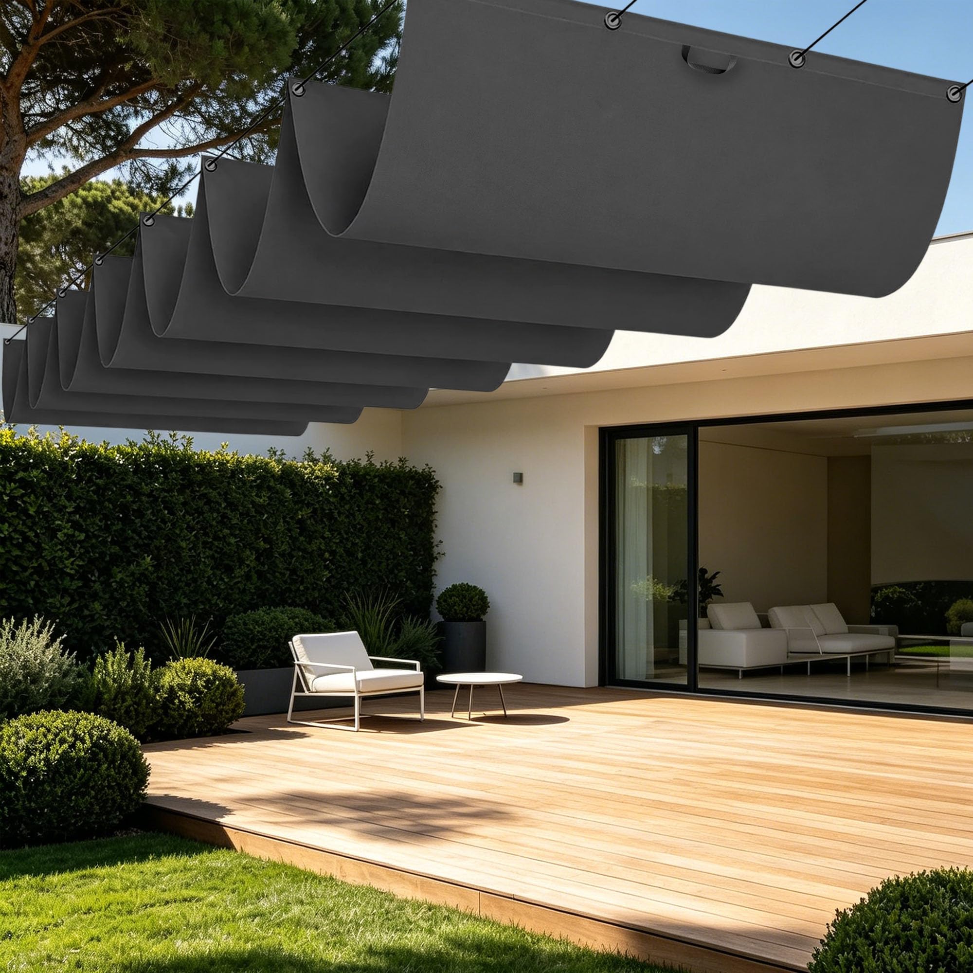 Voiles d'ombrage rétractable pour terrasse et patio gris foncé 2x2.8m