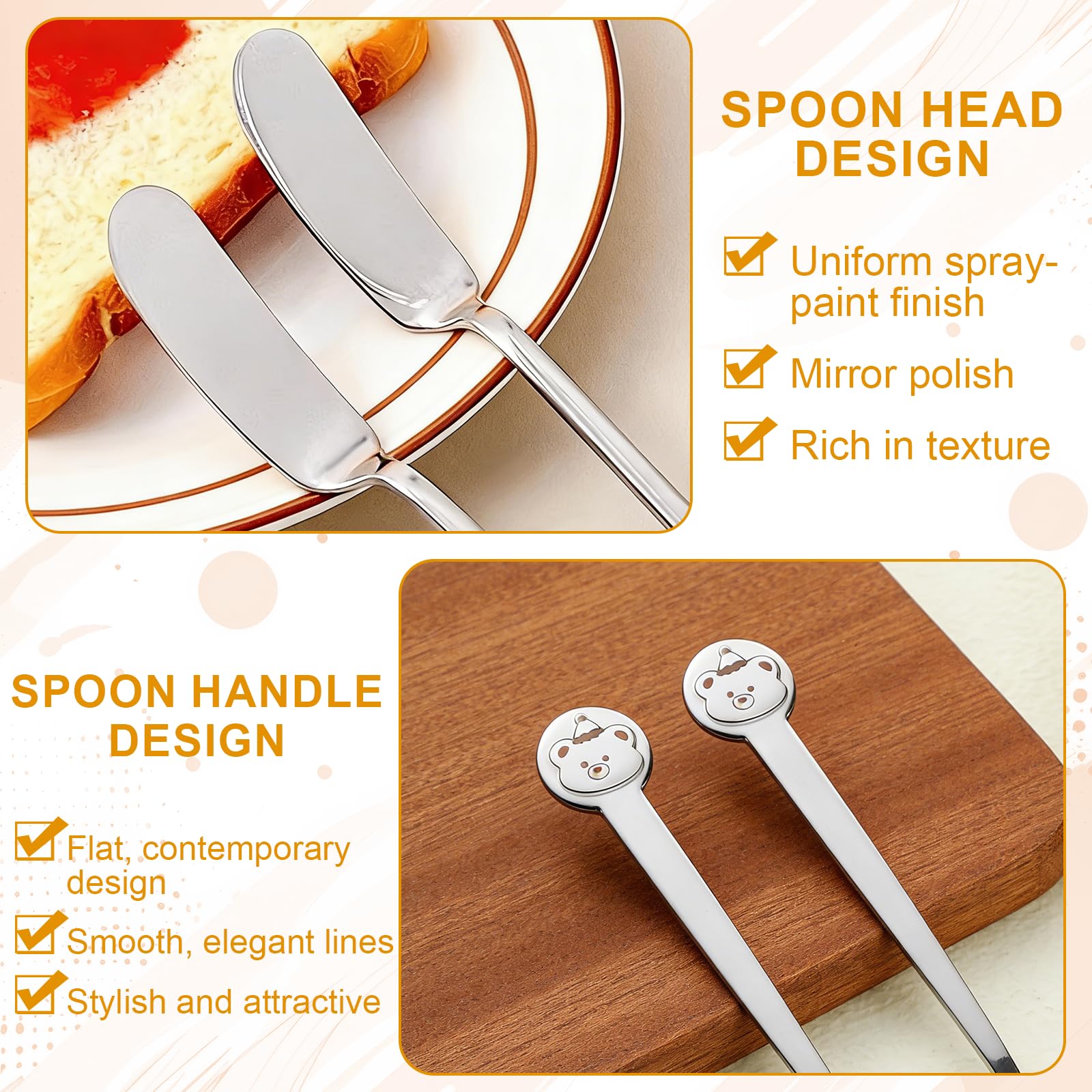 Cuchillo Mantequilla, Cuchillo Untar, Cuchillo Queso de Acero Inoxidable Juego de 4 con Diseño Panda Y Filo Romo para Untar Mantequilla Mermelada y Cremas Longitud 16, 8 Cm
