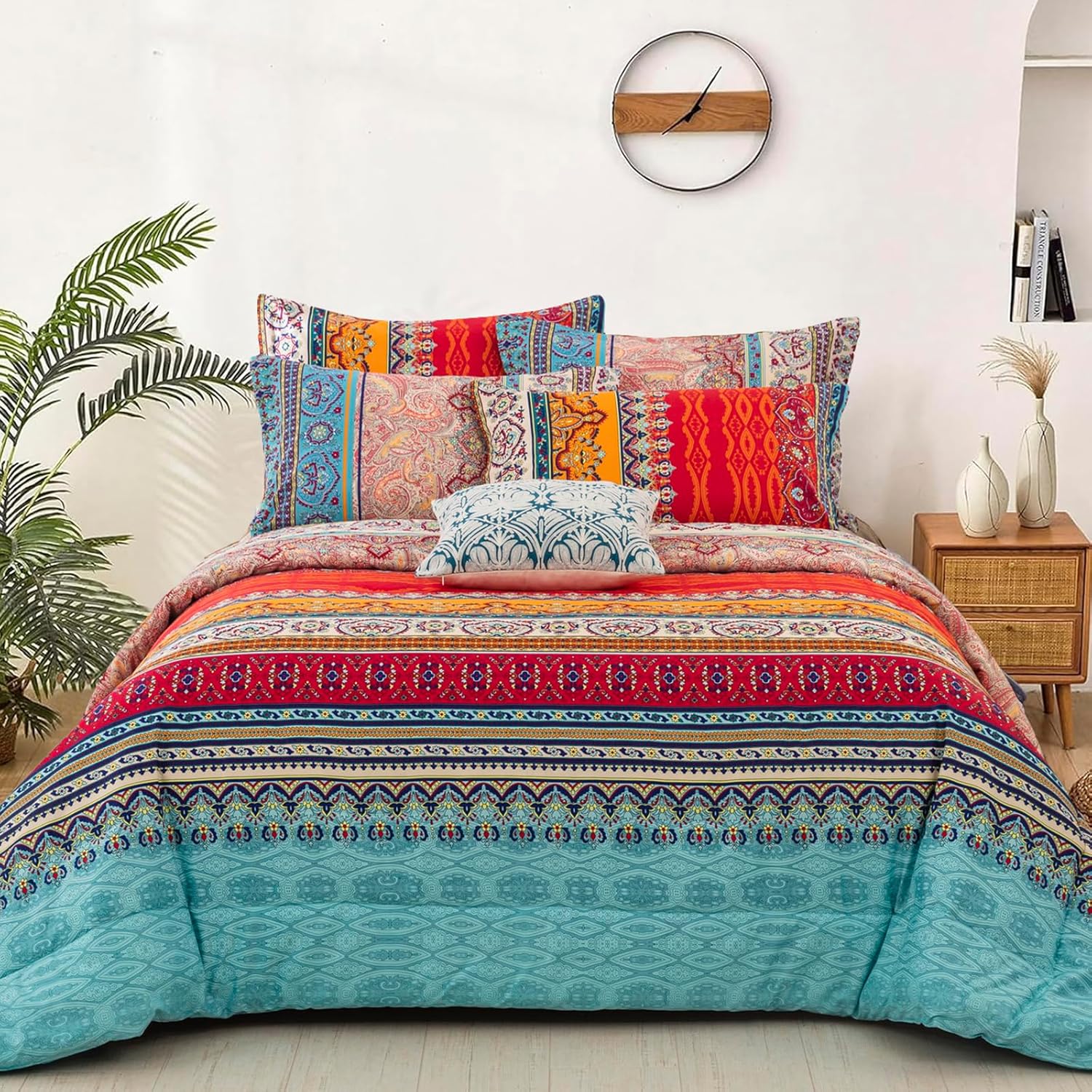 Goodidea Striped Bohemian Comforter Set Queen Size 3 Pieces Boho Hippie Geometric Bedding Set Soft Breathable Reversible Microfiber Boho Comforter with 2 Pillowcases(20"x26") - Image 2