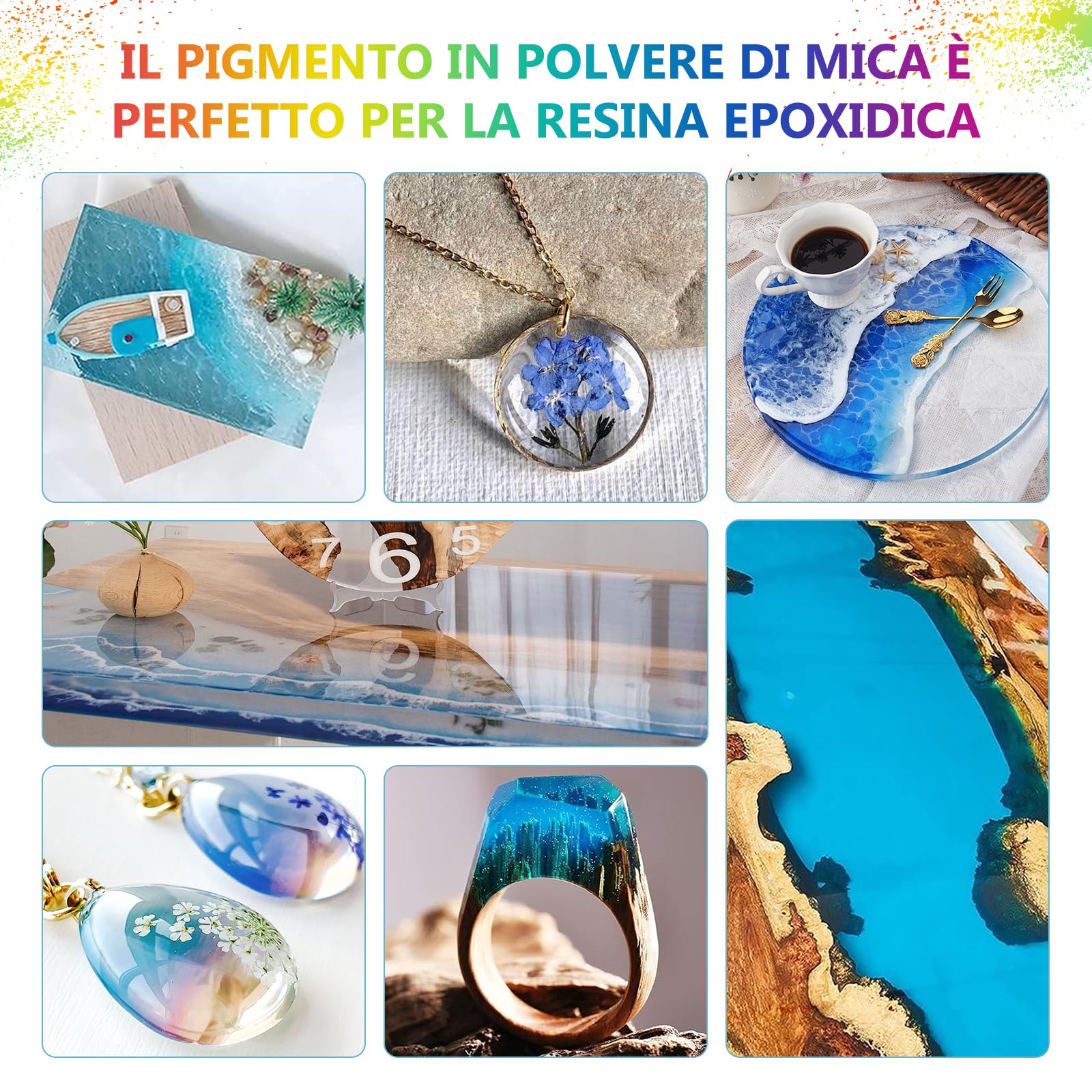 DEWEL Polvere di Mica 15 Colori × 10 G, Pigmento Resina Epossidica, Mica Polvere Colorante di Sapone, per Fabbricazione di Candela, Kit di Sapone, Trucco, Smalto per Unghie, Lucidalabbra, Bomboletta