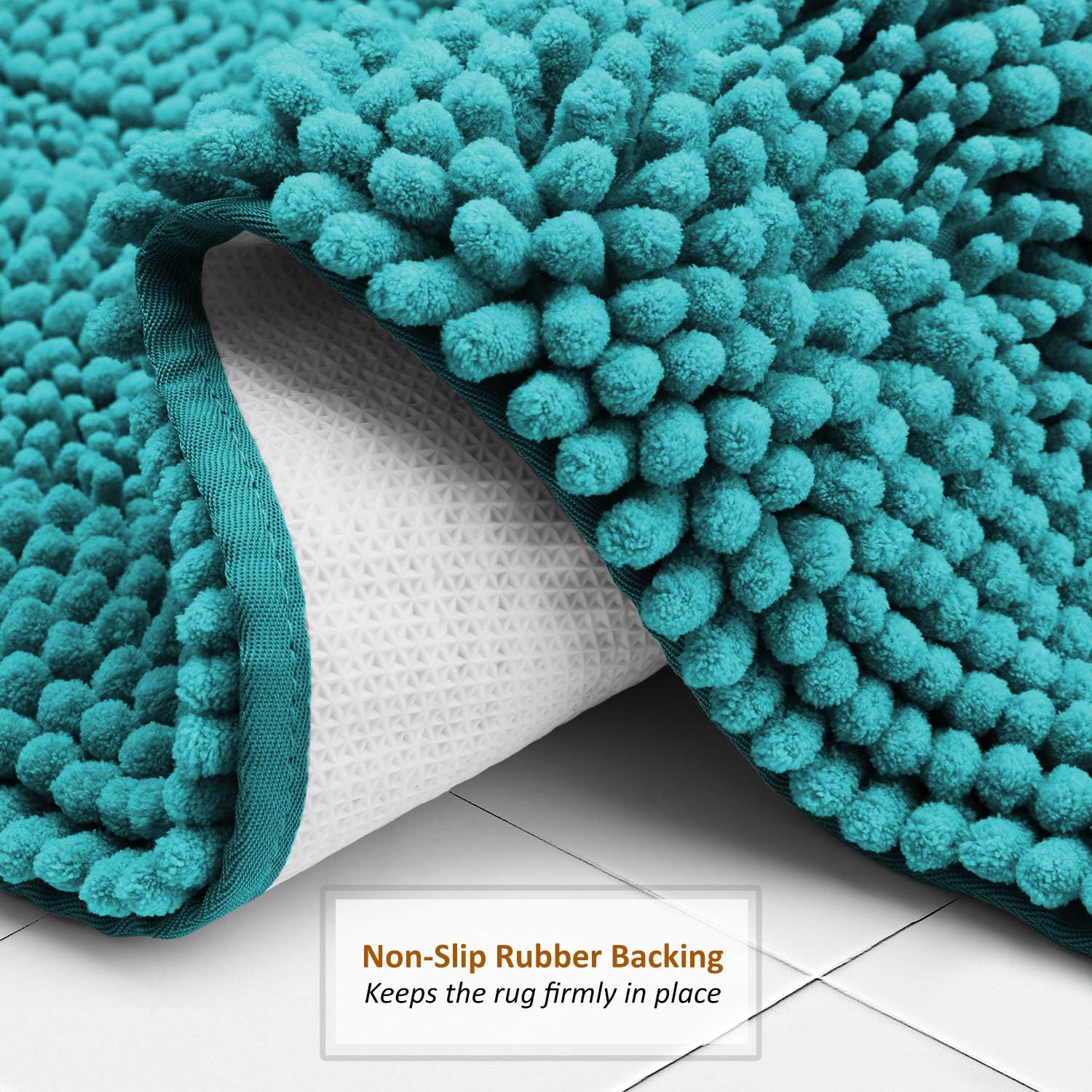 Clara Clark Chenille Bathroom Rugs, Ultra Soft Plush Shaggy Bath Mats for Bathroom, Machine Washable Non Slip Backing Rubber Bath Rugs, 44 x 26, Teal
