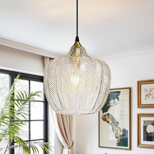 Miniatura 10 de Lámpara colgante moderna dorada, lámpara colgante de isla de cocina de vidrio ámbar, lámpara de techo colgante vintage ajustable para comedor,