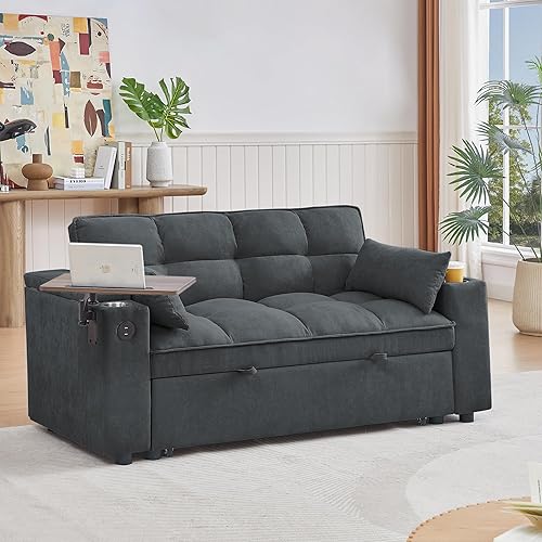 Miniatura 126 de sofá cama de terciopelo de 58 pulgadas, convertible 3 en 1 con bolsa de almacenamiento y respaldo ajustable, perfecto para espacios pequeños, sala 7