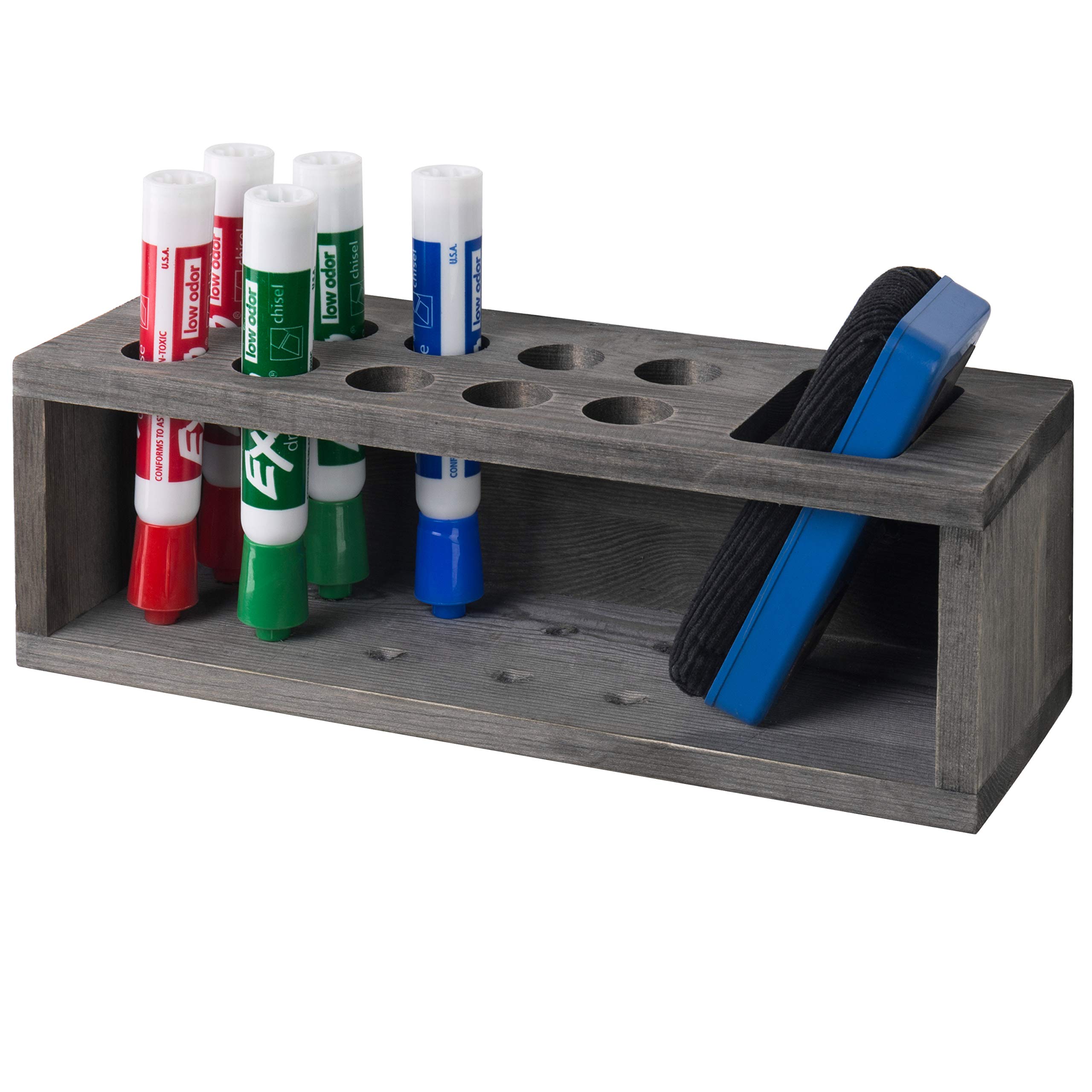 Photo 1 of MyGift Wall-Mounted Whiteboard Marker Holder Organizer, Vintage Gray Wood 10-Slot Dry Erase Marker and Eraser Storage Rack Vintage Gray (10-slot)