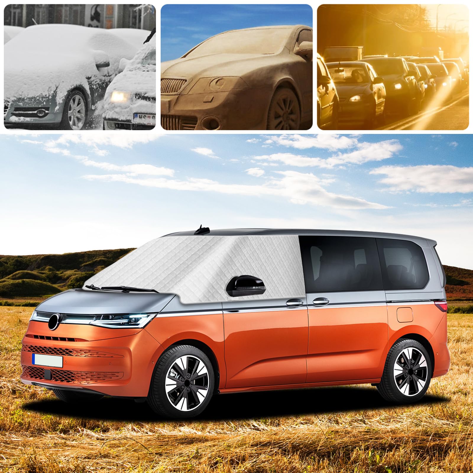 Osłona na przednią szybę samochodu do VW T7, składana, zewnętrzna, termiczna osłona szyby, blokuje promienie UV osłona przedniej szyby