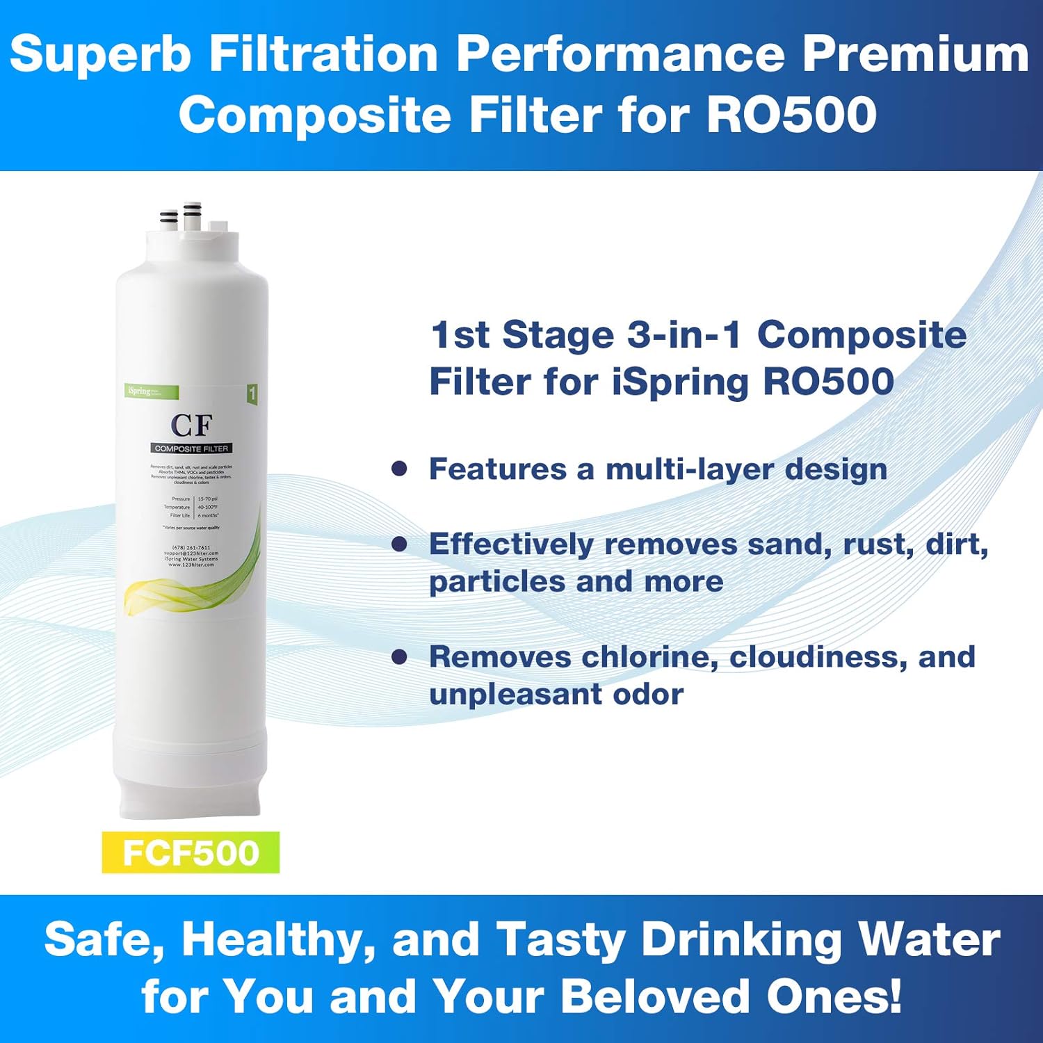 iSpring FCF500 Composite Filter Replacement for RO500 Tankless Reverse Osmosis Water Filtration System