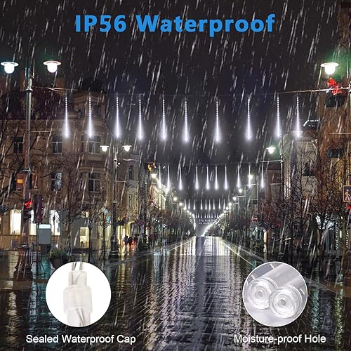 Miniatura 6 de Aluan Luces de Navidad para exteriores, luces blancas de lluvia de meteoritos de 16 pulgadas, 10 tubos, 360 LED, luz de lluvia que cae impermeable,
