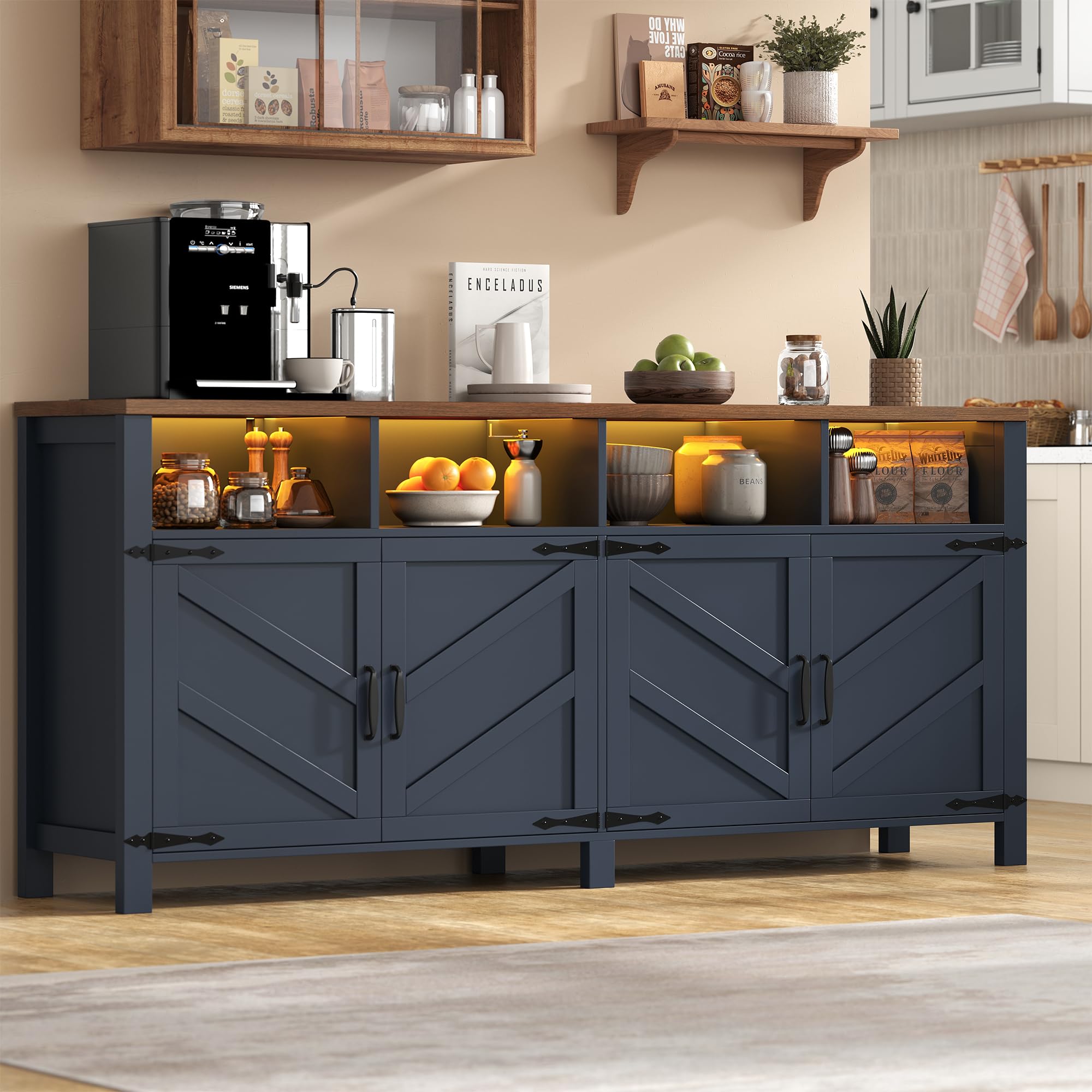 View 1 of *** PARTS ONLY / DAMAGED PARTS ***
knoworld Buffet Sideboard with Storage, Power Outlets & LED Light, 63" Blue