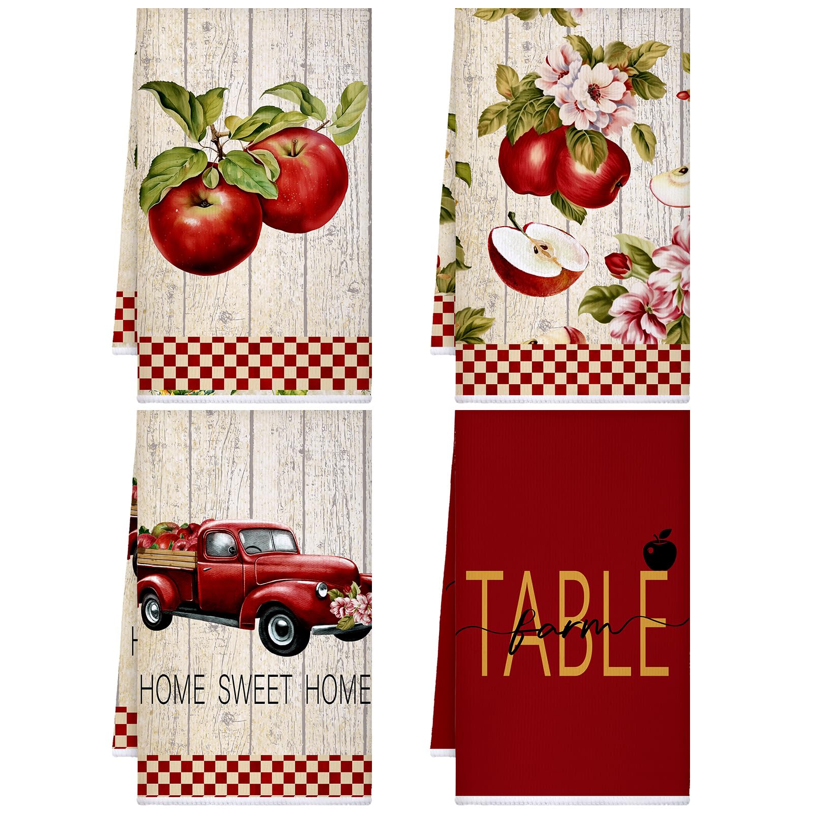 Bencailor 4 Pcs Fruit Kitchen Towels Apple Watermelon Dish Hand Towels Absorbent Tea Dishcloth for Summer Kitchen Bathroom Home Decor, 15.75 x 23.62(