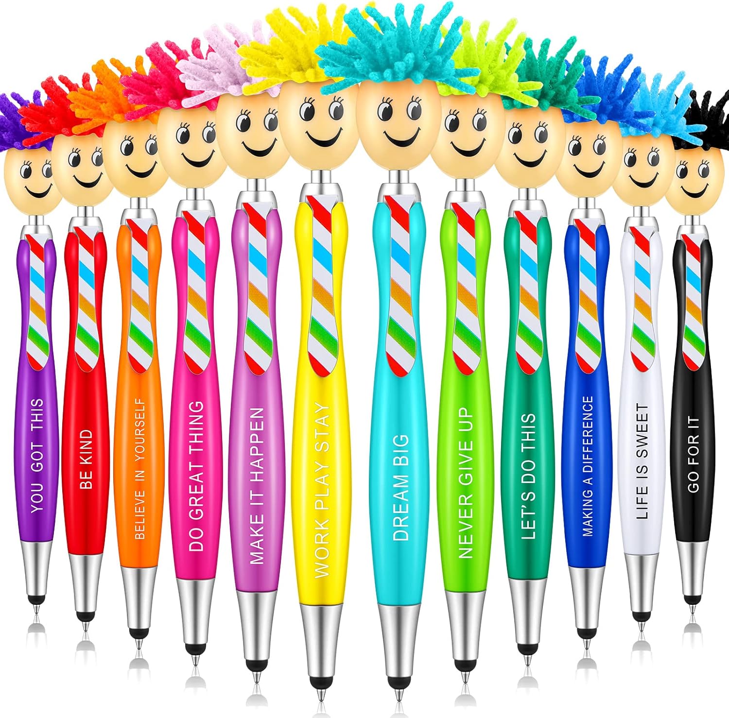 24 Pcs Mop Head Pens Screen Cleaner Stylus Pens with Quotes 3 in 1
