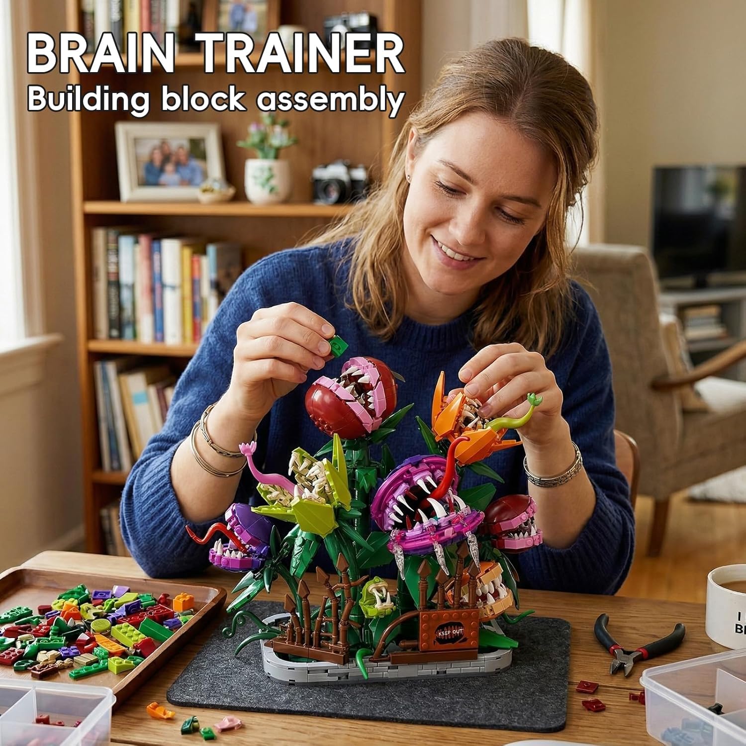 Carnivorous Plant Building Block Set Cannibal Flower Manor Botanical Collection Kit Scary & Cute Venus Flytrap Architecture Model Unique Horror Aesthetic Desk Decor Gift for Adults Teens