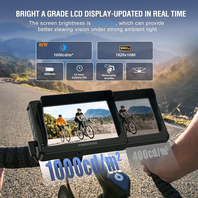 PARKVISION Kerékpár Visszapillantó Tükör 4.3" Monitor 1080P Éjszakai Látással