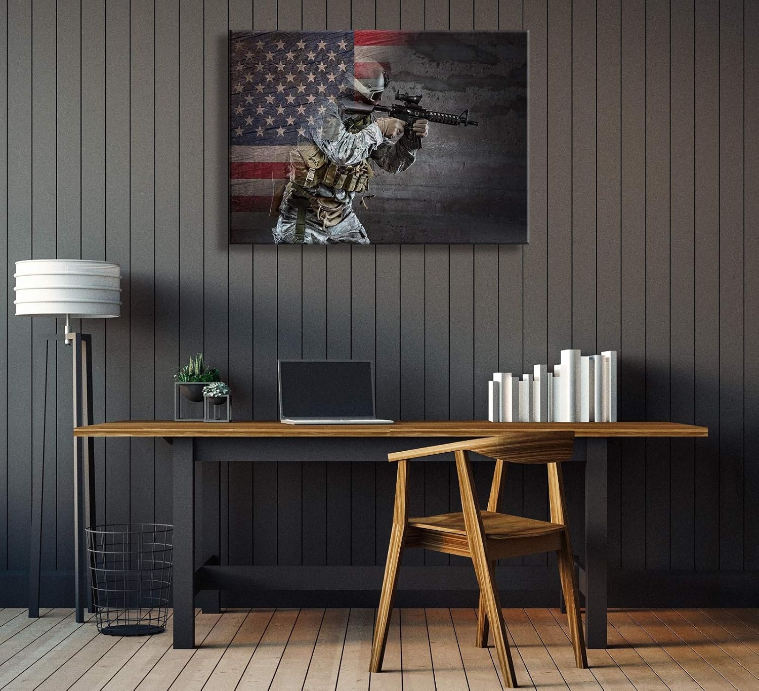 Retro USA American Flag Wall Art Canvas Prints, US Military Soldiers Army wall art American Flag Poster Prints, Vintage Amy Canvas Paintings Posters for Living Room Framed Ready to Hang - 12" x 16" 12" x 16" Soldiers-7