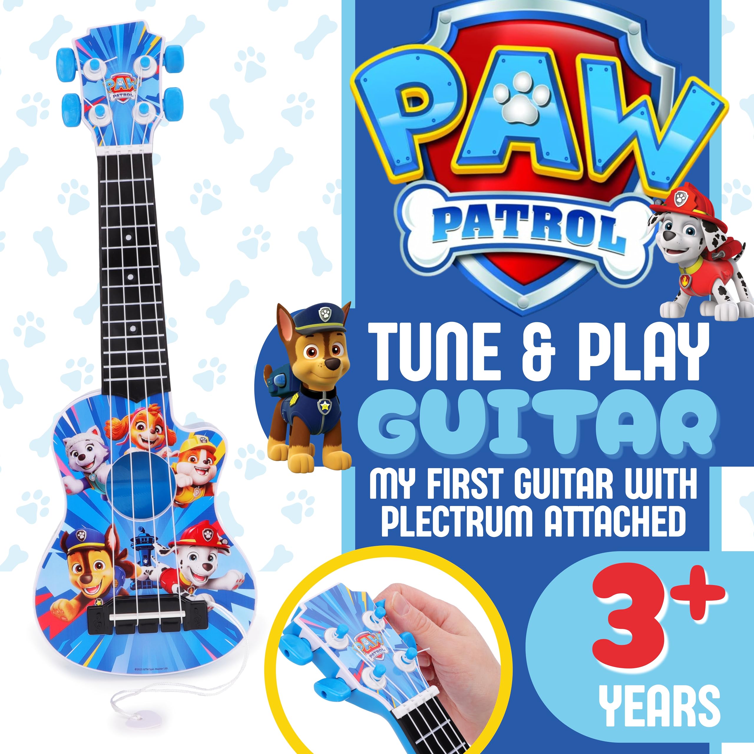Toyland® 40 cm (16") Paw Patrol La mia prima chitarra con plettro incorporato - Strumento musicale da accordare e suonare - Divertente giocattolo musicale per bambini - Età 3+