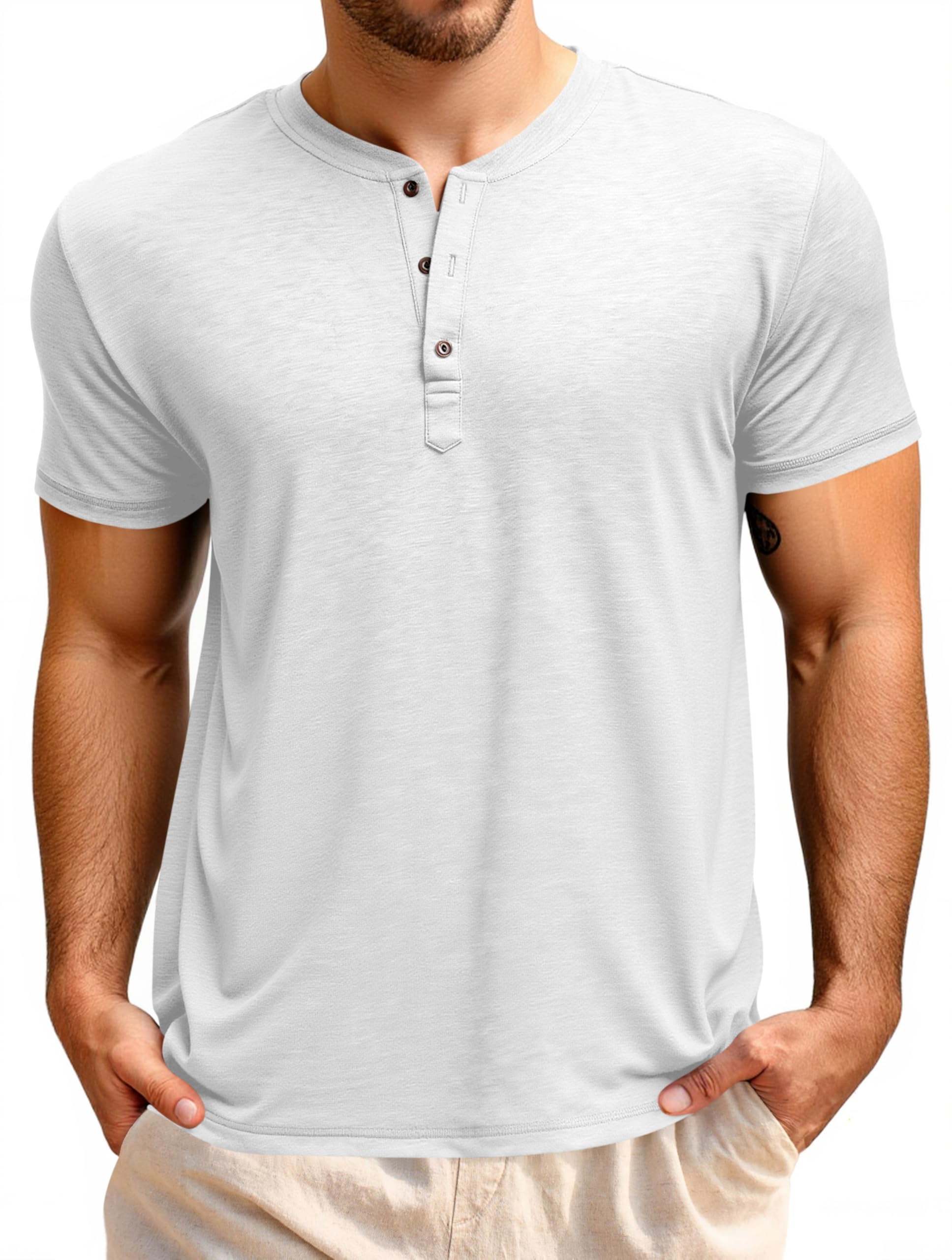 Runcati Męski T-shirt z krótkim rękawem, Henley, na lato, regularny krój, top, okrągły dekolt, jednokolorowa, basic, casualowa, z listwą guzikową