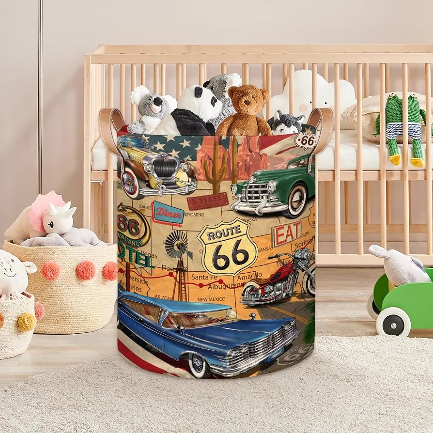 Amazon.com: Route 66 Vintage Cars 68L Collapsible Laundry Hamper