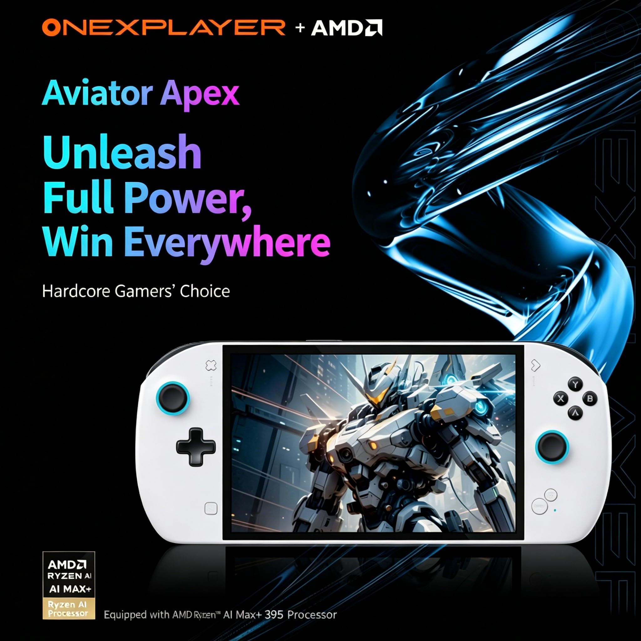 OneXFly APEX - Palmare da gioco con processore AMD Ryzen AI Max+395 GPU Radeon 8060S, PC da gioco con display da 8 pollici bianco con custodia protettiva + supporto ecologico (64 GB RAM + SSD 2 TB)