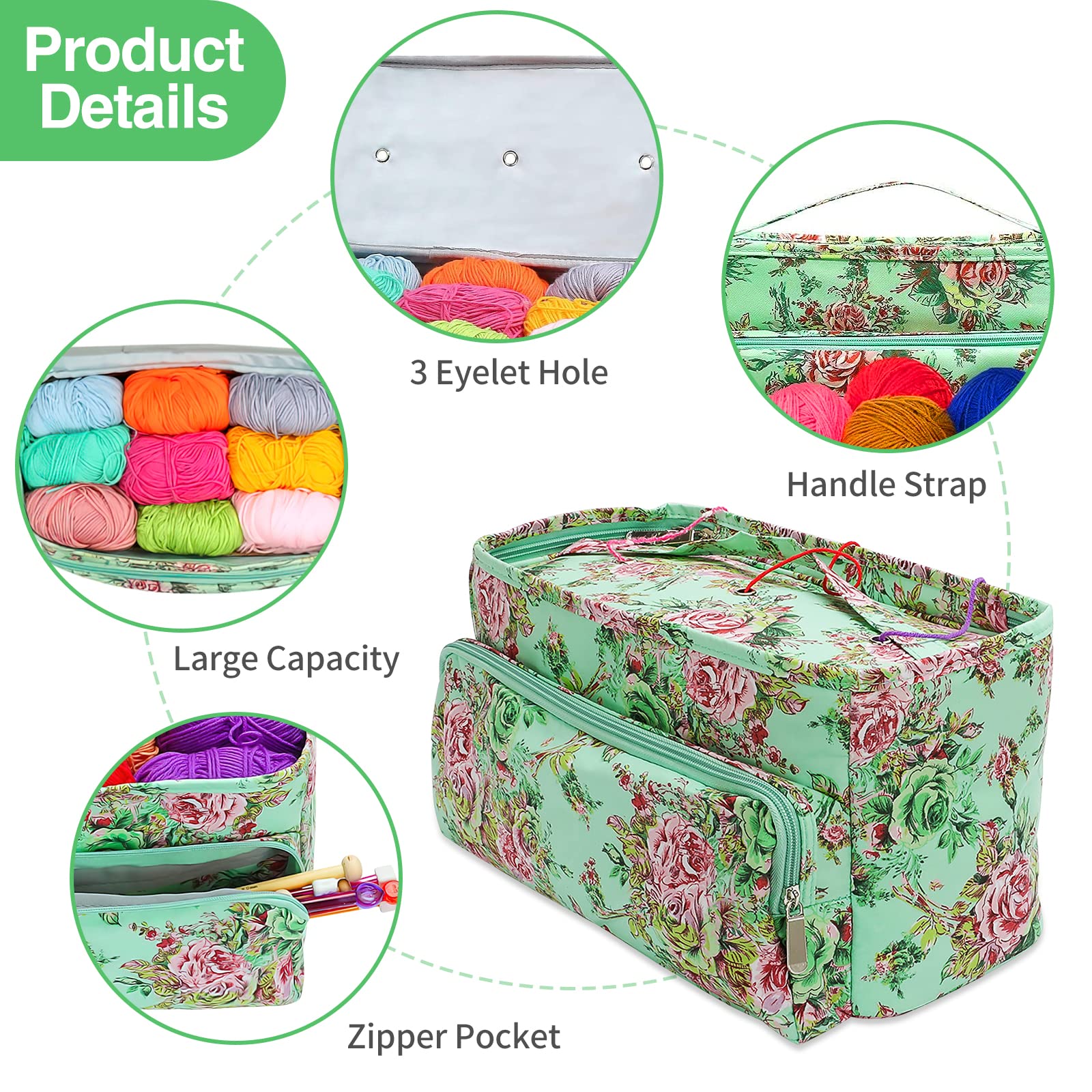 Sac à Tricoter/crochet étanche - Grande Capacité Avec Fermeture Zip - Organisateur Portable Fils Et Aiguilles