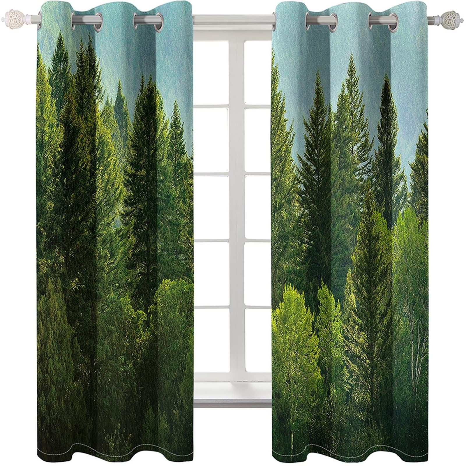Wycian Scheibengardinen Küche Vorhang Grün 2 Er Polyester Bäume Landschaft H214 X B214Cm für Schlafzimmer