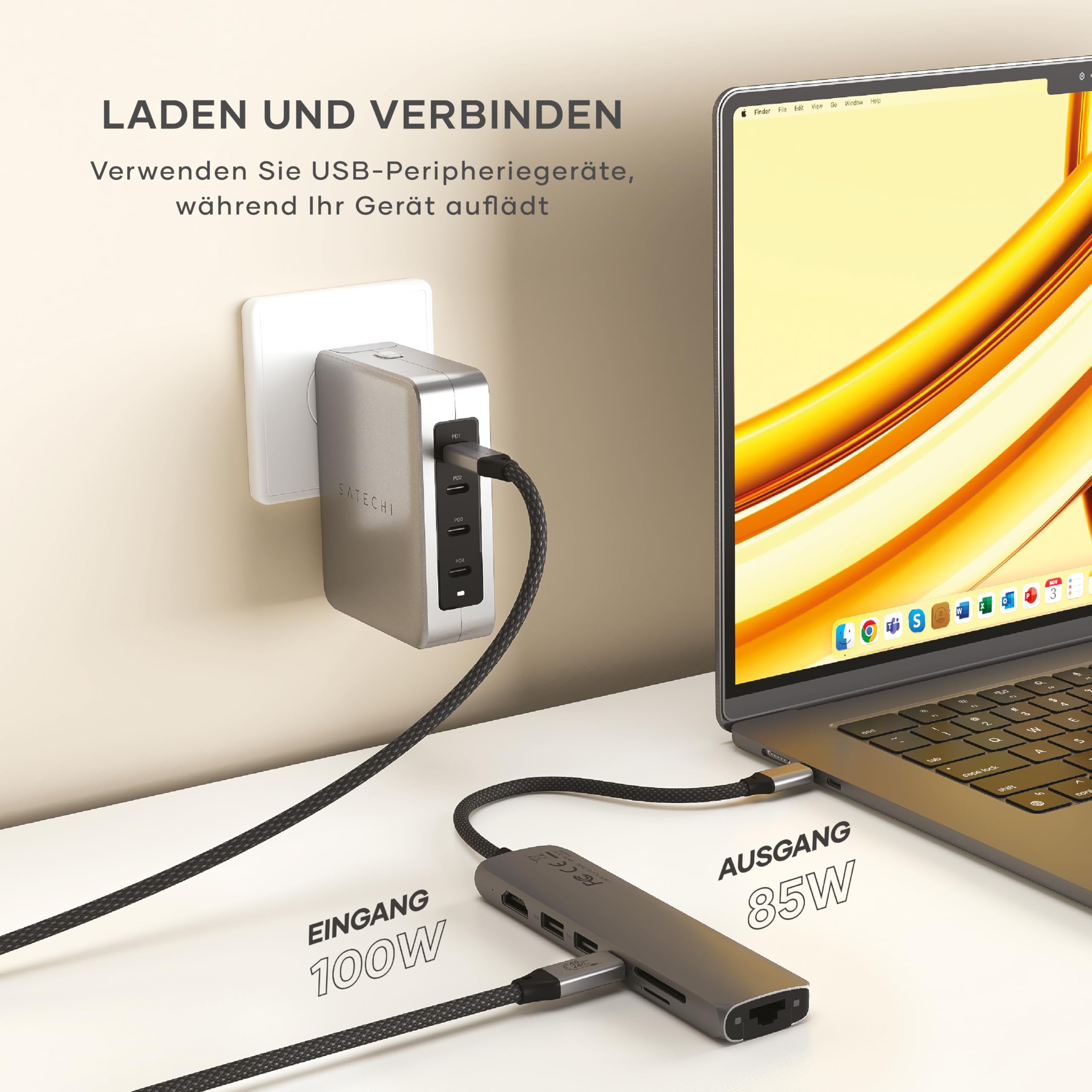SATECHI 7-in-1 Slim-Plus USB-C Hub, Space Grau | 100-W-PD, HDMI 4K@60 Hz, Ethernet, 2 USB-A Anschlüsse und SD/microSD-Kartenleser