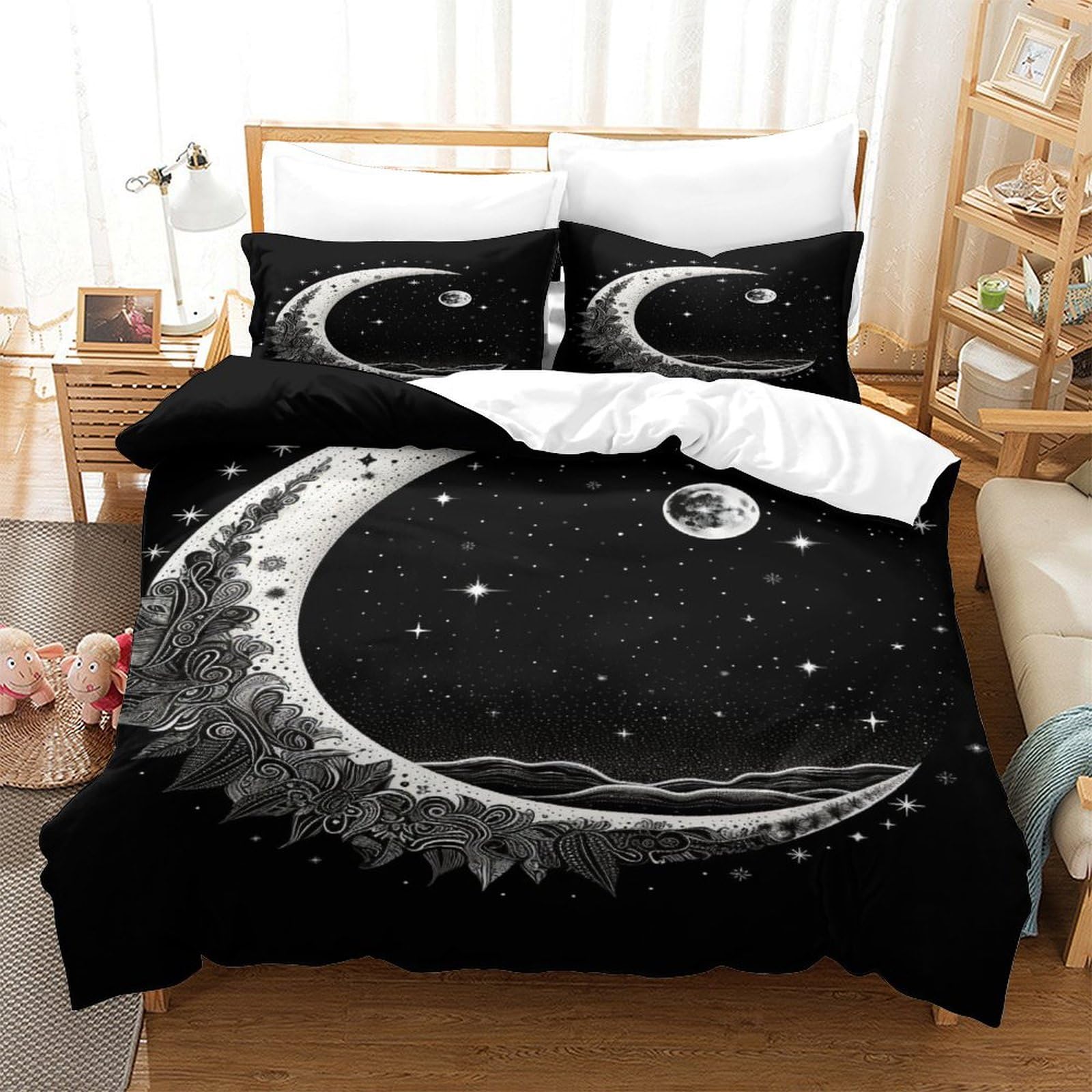 P1S9U7W5Y 3D Printed celestial moon Duvet Cover Set 3pcs Microfiber galaxy Bedding Set King