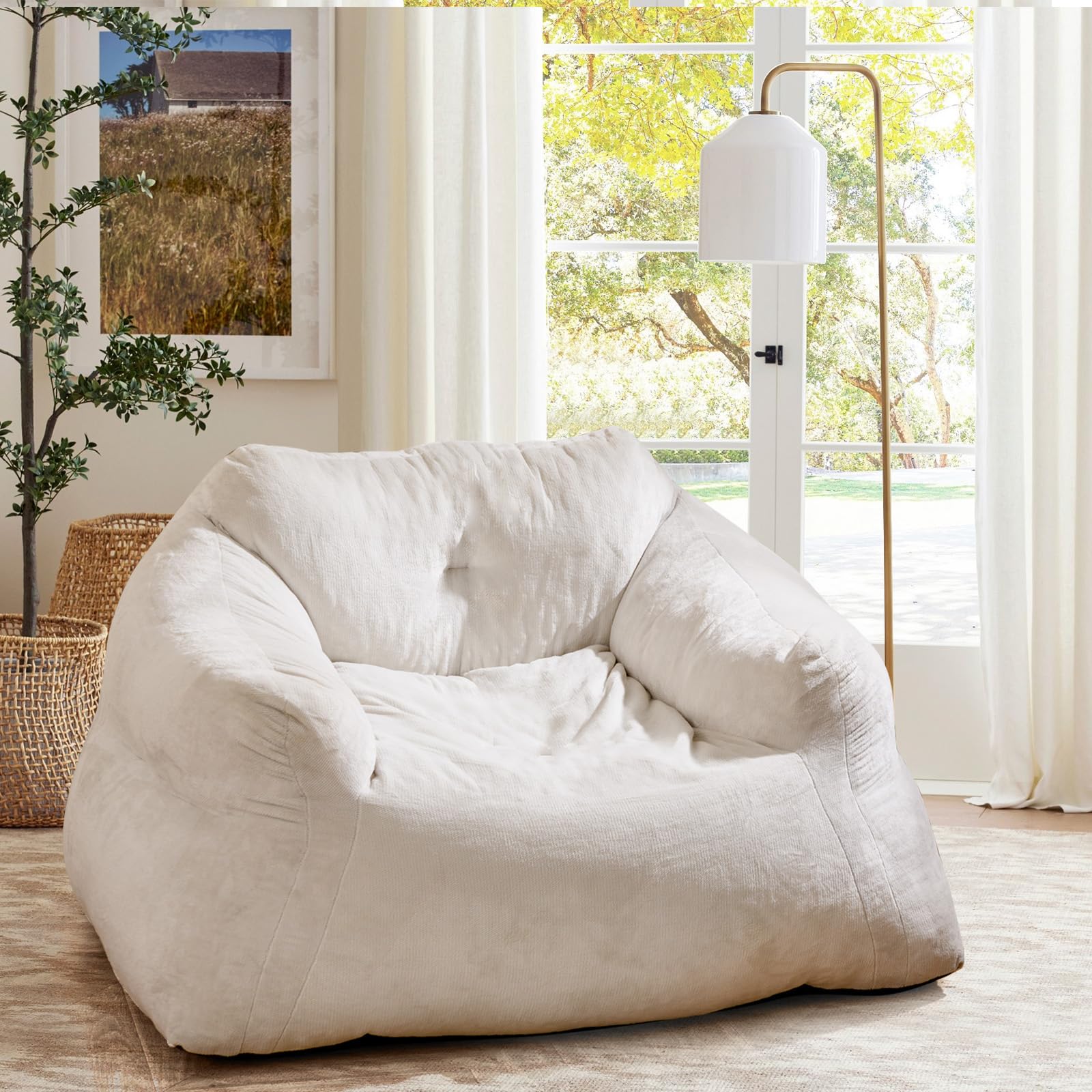 COSTWAY Fauteuil Poire pour Salon, Canapé Moelleux en Velours Ultra-Doux Convient pour Enfant, Ado & Adulte, Fond Antidérapant, Fauteuil de Sol Rembourré pour Salon, Chambre, 110 x 124 x 68 cm, Beige