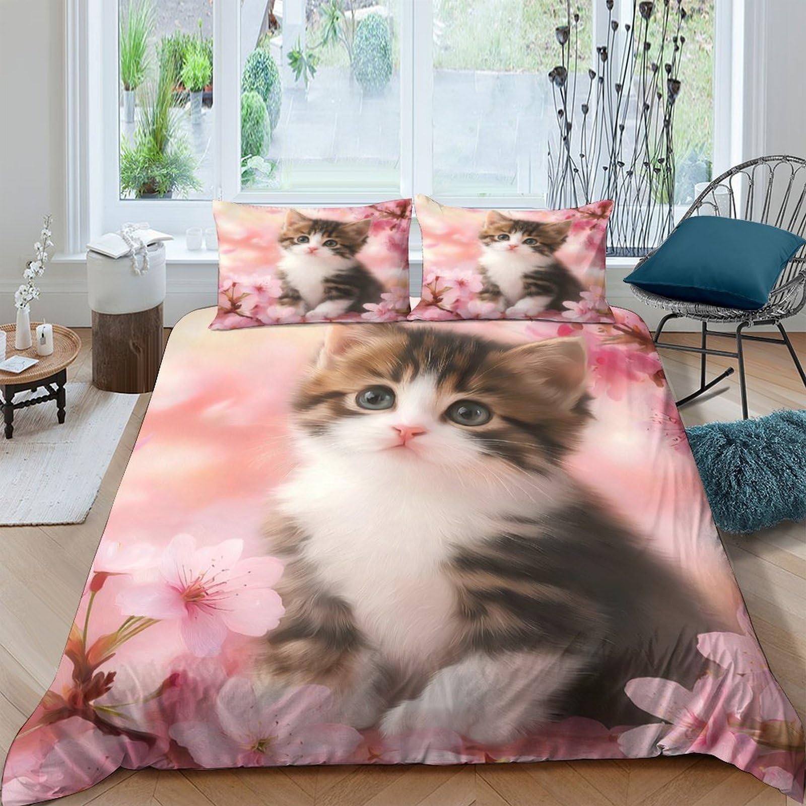 Ctjqhvkz Style-10 3D Printed Cute Kitten Fitted Sheet Microfiber Soft Floral Bed Cover For Bedroom Guest Room Decor Easy Care Single（135X200cm）