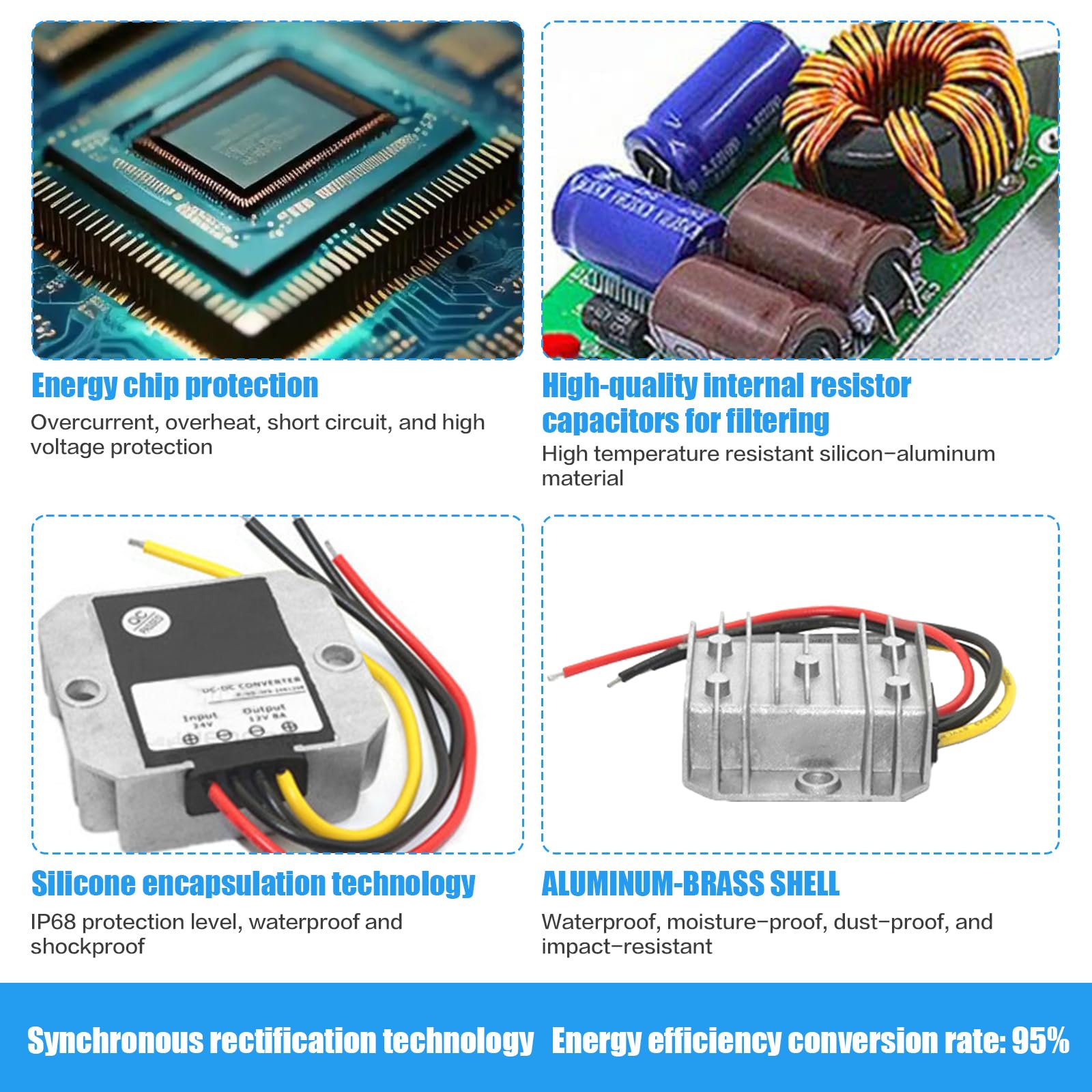 Przetwornica napięcia DC 8 V-40 V na 12 V 5 A 60 W, automatyczny regulator napięcia Step Up Down DC, wodoszczelność IP68, stabilizator napięcia 12 V i ogranicznik napięcia do silnika wentylatora