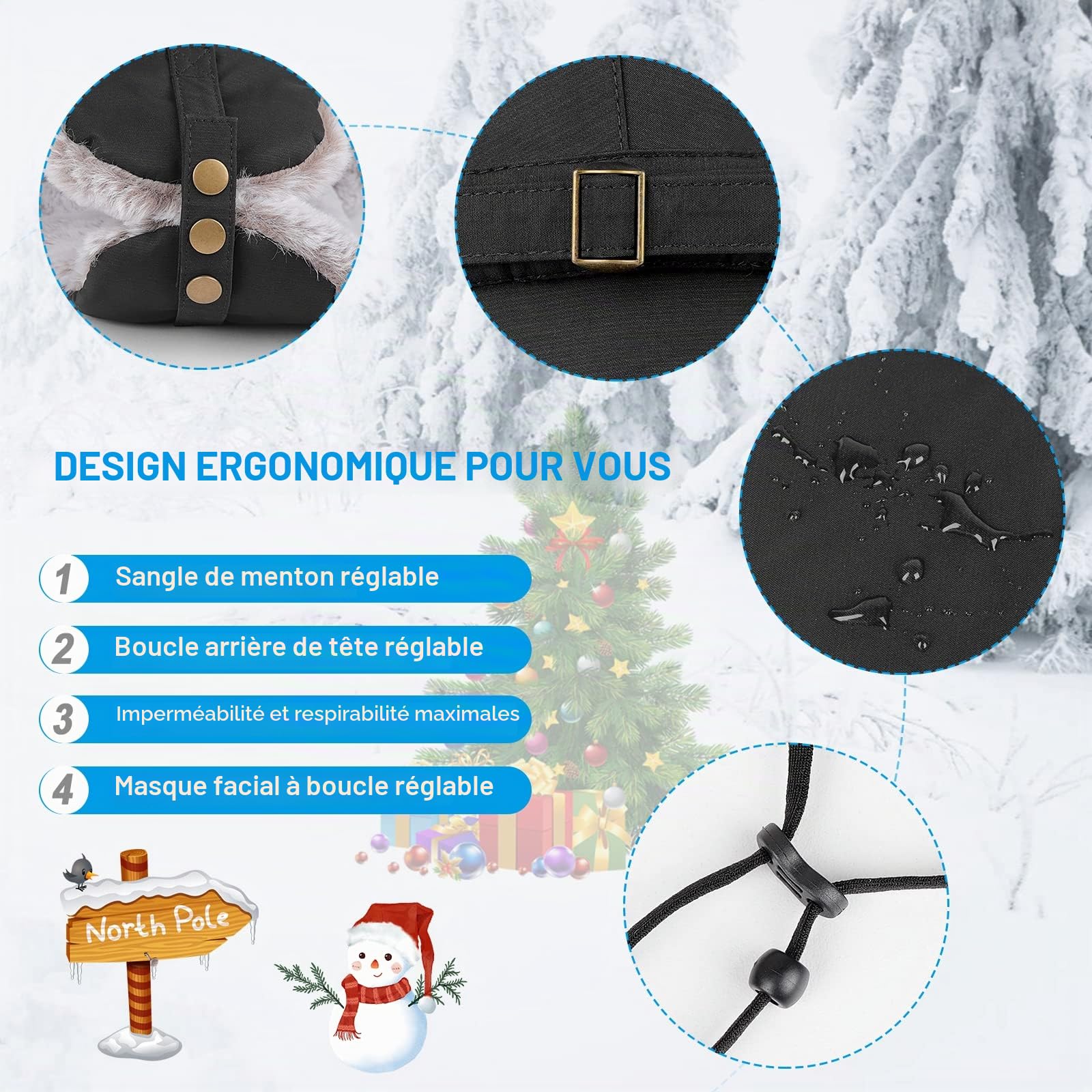 Chapka d’Hiver Chapeau de Trappeur Chaud Bonnet de Russe Bonnet Aviateur avec Masque Amovible Confortable Coupe-Vent Anti-poussière Étanche pour Ski, Ushanka Chapeau de Chasse Russe
