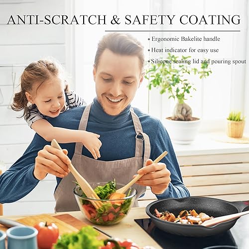 Miniatura 6 de Vinchef Juego de ollas y sartenes, 12 piezas antiadherentes de inducción de cocina con asas que se mantienen frescas, sartenes y sartén con tapa,