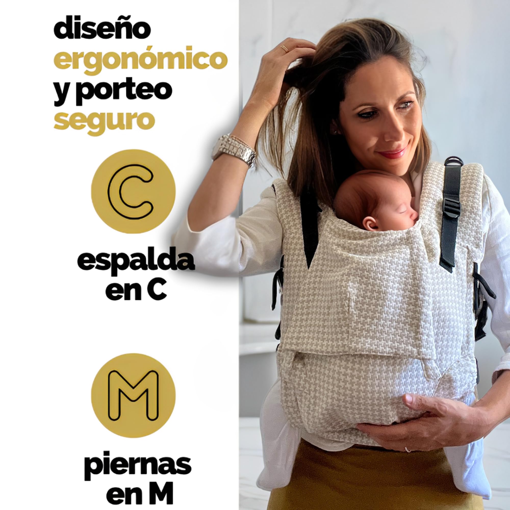 Amarsupiel - Mochila Porteo Bebe Evolutiva y Ergonomica - Cómoda y Fácil de Ajustar a la Espalda - Portabebes Recien Nacido de Algodón - Orgánico & Transpirable - Canguro para Bebe (Beige) — view 7