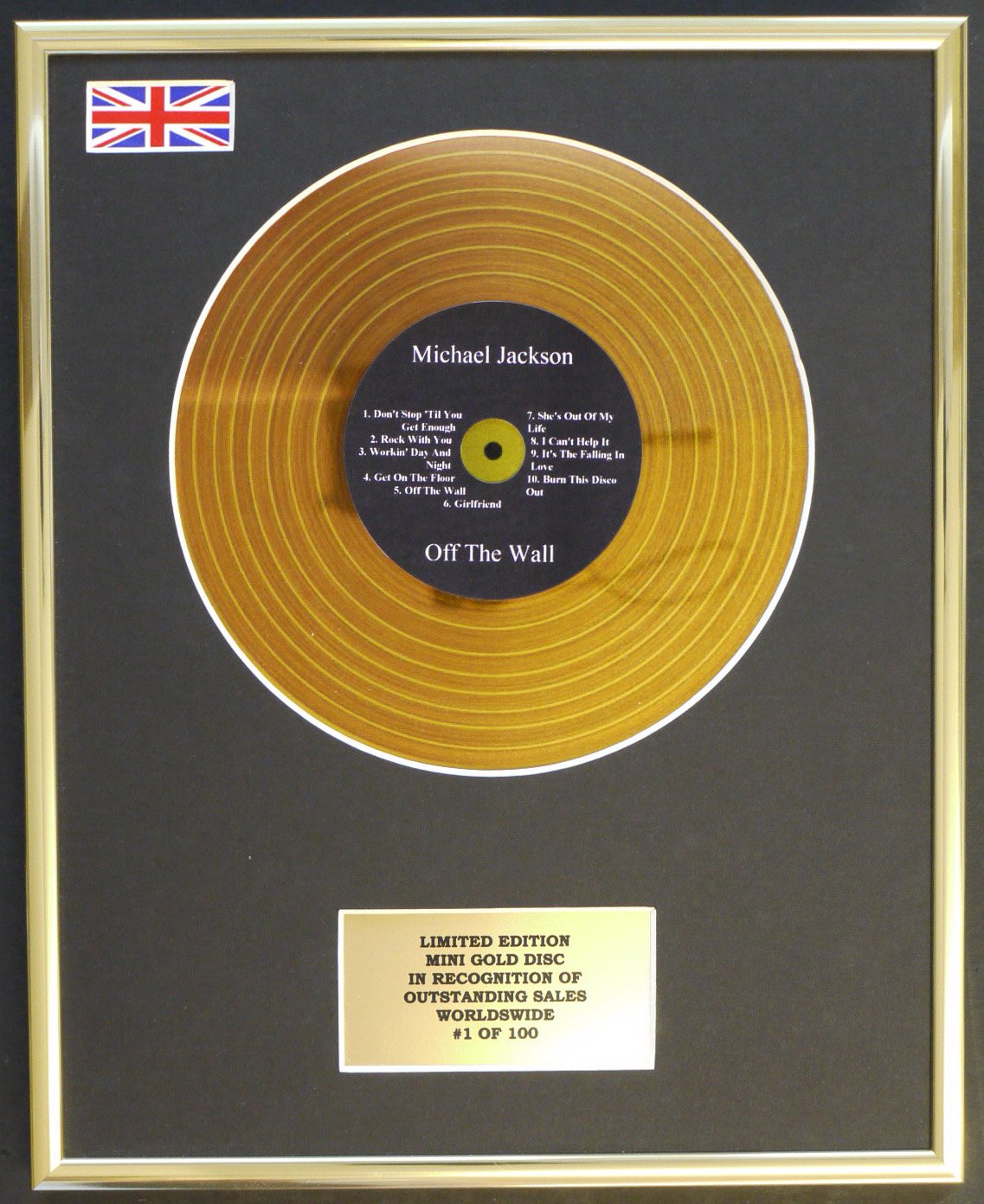 Limited Edition mini gold disc Display MICHAEL JACKSON/MINI GOLD DISC DISPLAY/LIMITED EDITION/COA/OFF THE WALL