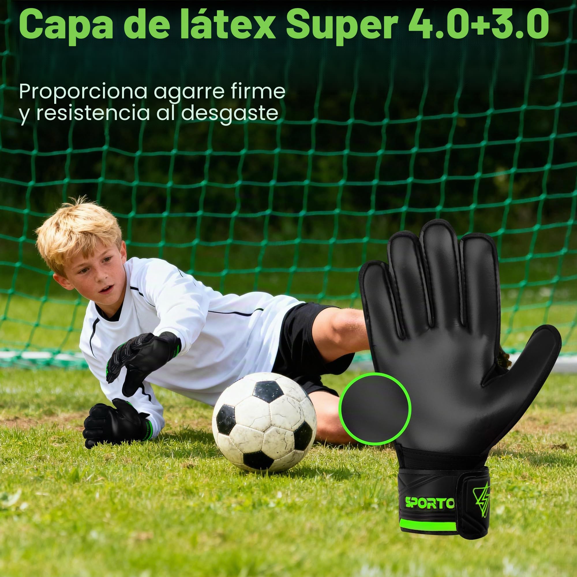 Sportout - Guantes de Portero para jóvenes y Adultos, Buen Agarre para Proteger los Dedos y Las Asas (7)