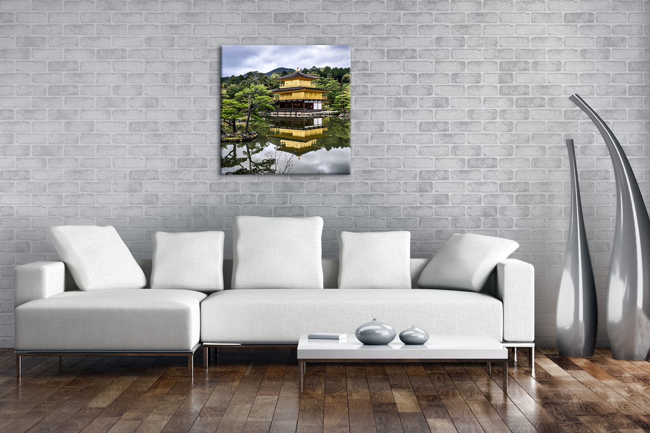 Temple et jardin japonais - Format : 70 x 70 cm - Impression numérique de qualité supérieure - Pas de poster ni d'affiche